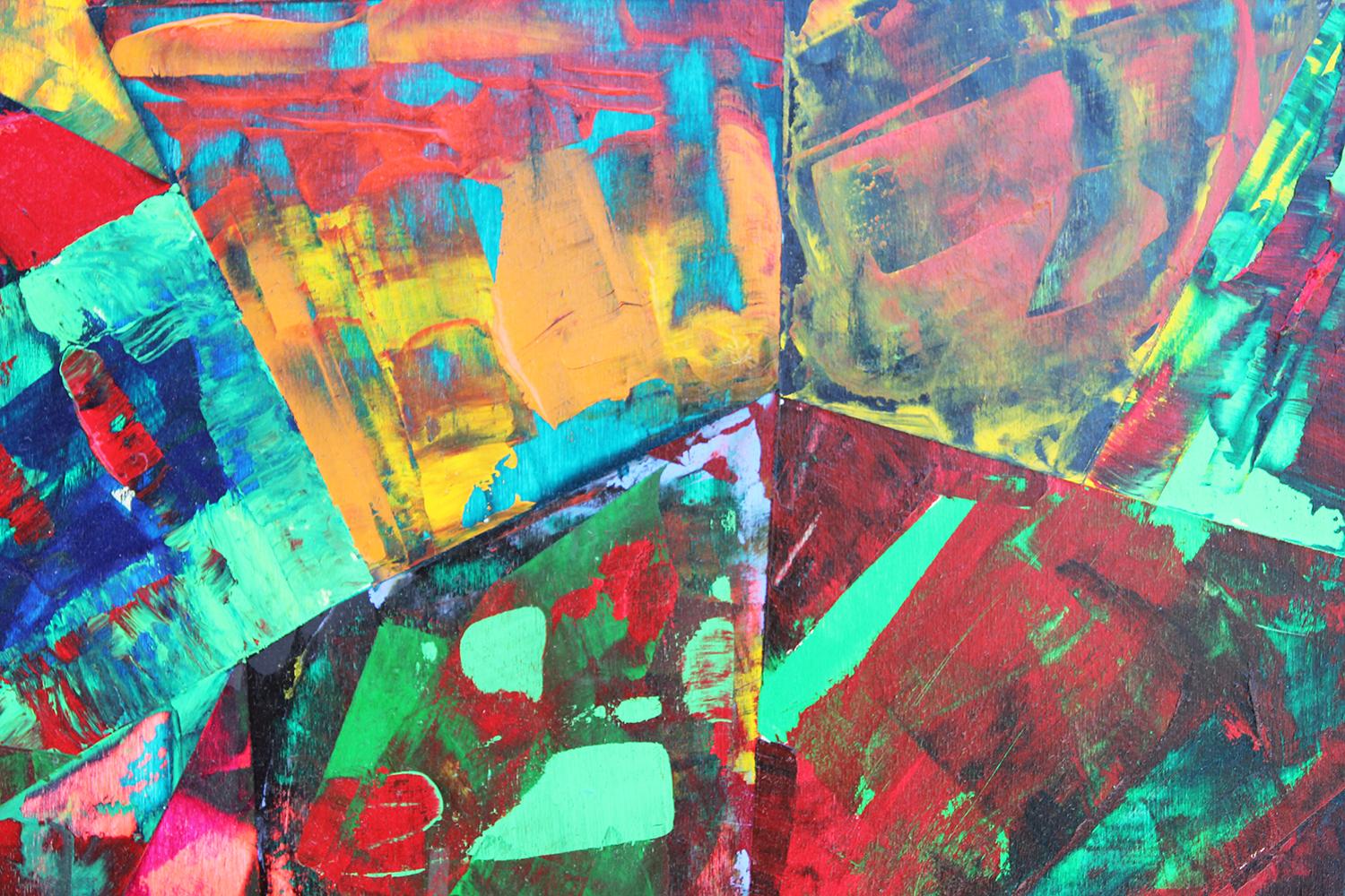 Vibrantes mehrfarbiges abstraktes geometrisches Gemälde „Kaleidoscope“ im Angebot 2