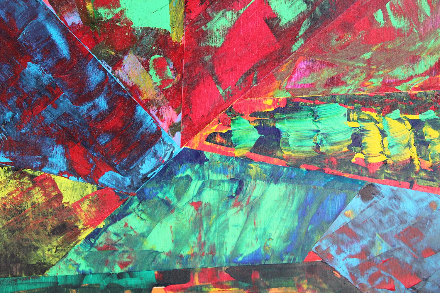 Vibrantes mehrfarbiges abstraktes geometrisches Gemälde „Kaleidoscope“ im Angebot 3