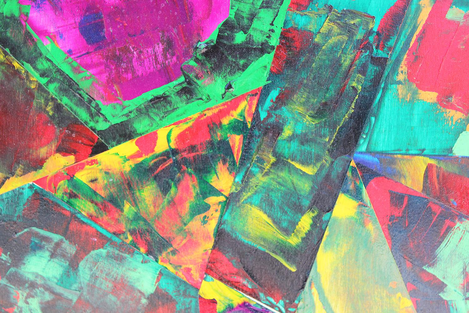 Vibrantes mehrfarbiges abstraktes geometrisches Gemälde „Kaleidoscope“ im Angebot 4