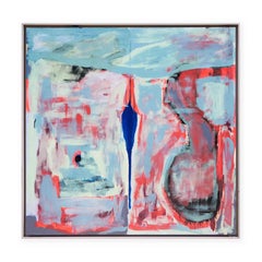 "Matriarch" Blue and Bright Red Abstract Painting