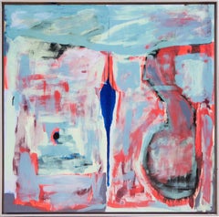Blaues und hellrotes abstraktes Gemälde „Matriarch“