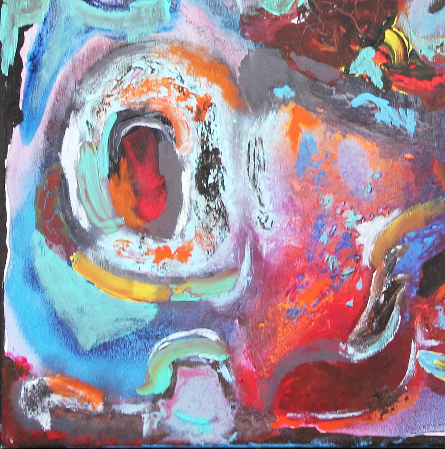 Hellblaues, rosafarbenes, rotes und violettes abstraktes Gemälde des Inhabers von Reeves Art + Design und Künstlers Paul Reeves aus Houston, TX. Dieses Gemälde zeigt bunte abstrakte Pinselstriche, die geschwungene Linien und Wirbel bilden. Signiert,
