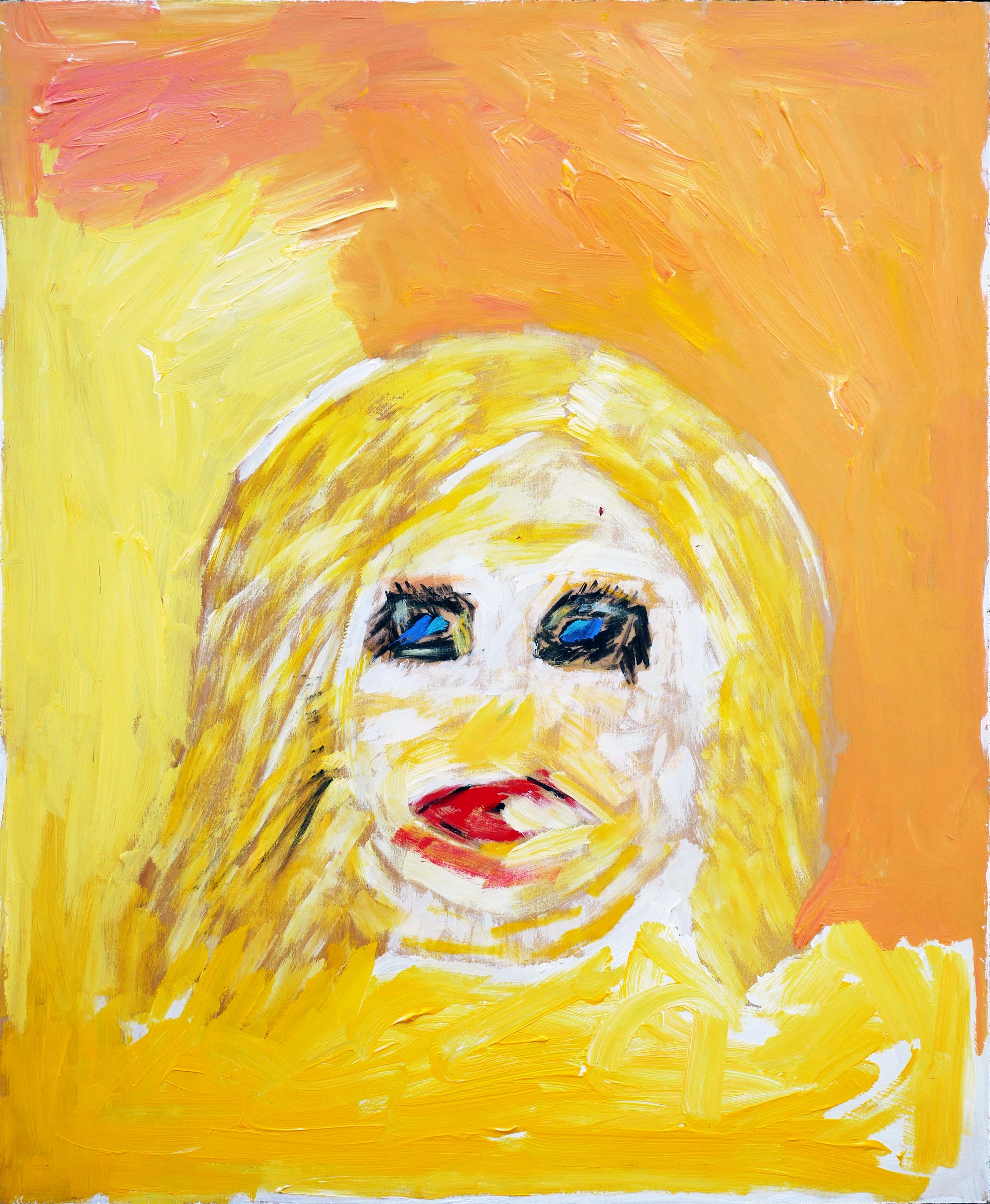 Paul Reeves Figurative Painting - Orange and Yellow-Toned Abstract Figurative Portrait of a Blonde Woman