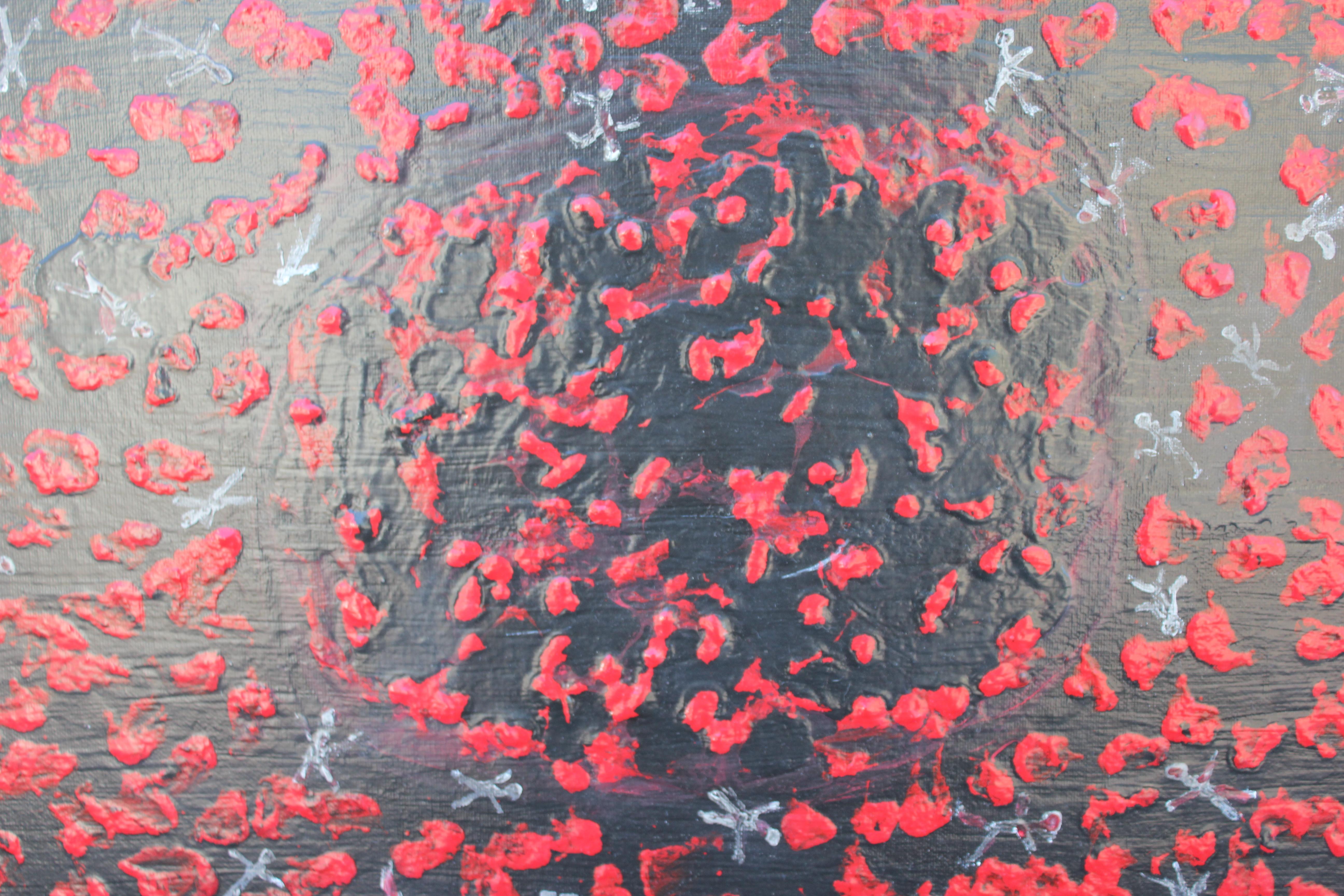 „ „Pollution““ Rotes und schwarzes abstraktes Gemälde – Painting von Paul Reeves