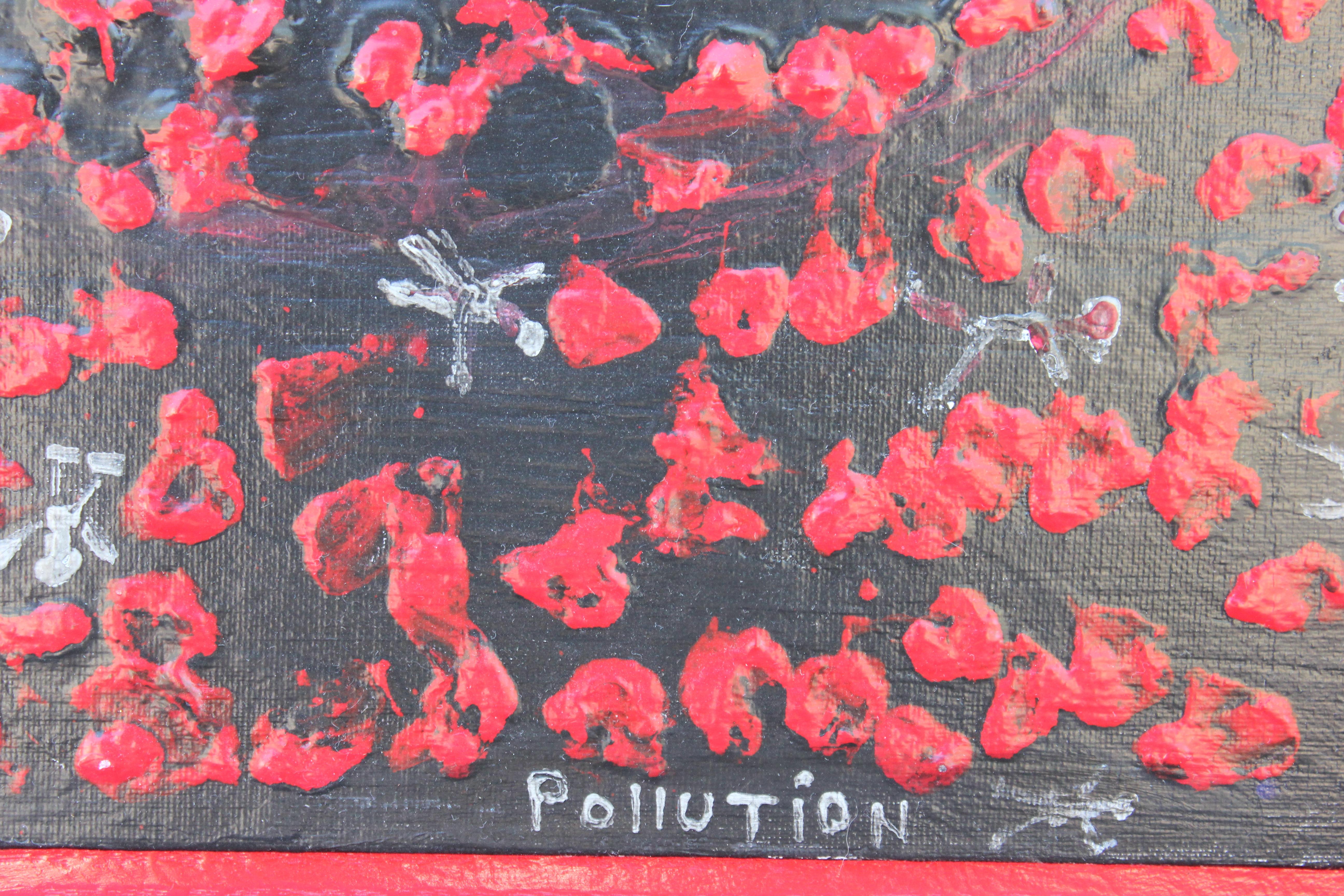 „ „Pollution““ Rotes und schwarzes abstraktes Gemälde (Zeitgenössisch), Painting, von Paul Reeves
