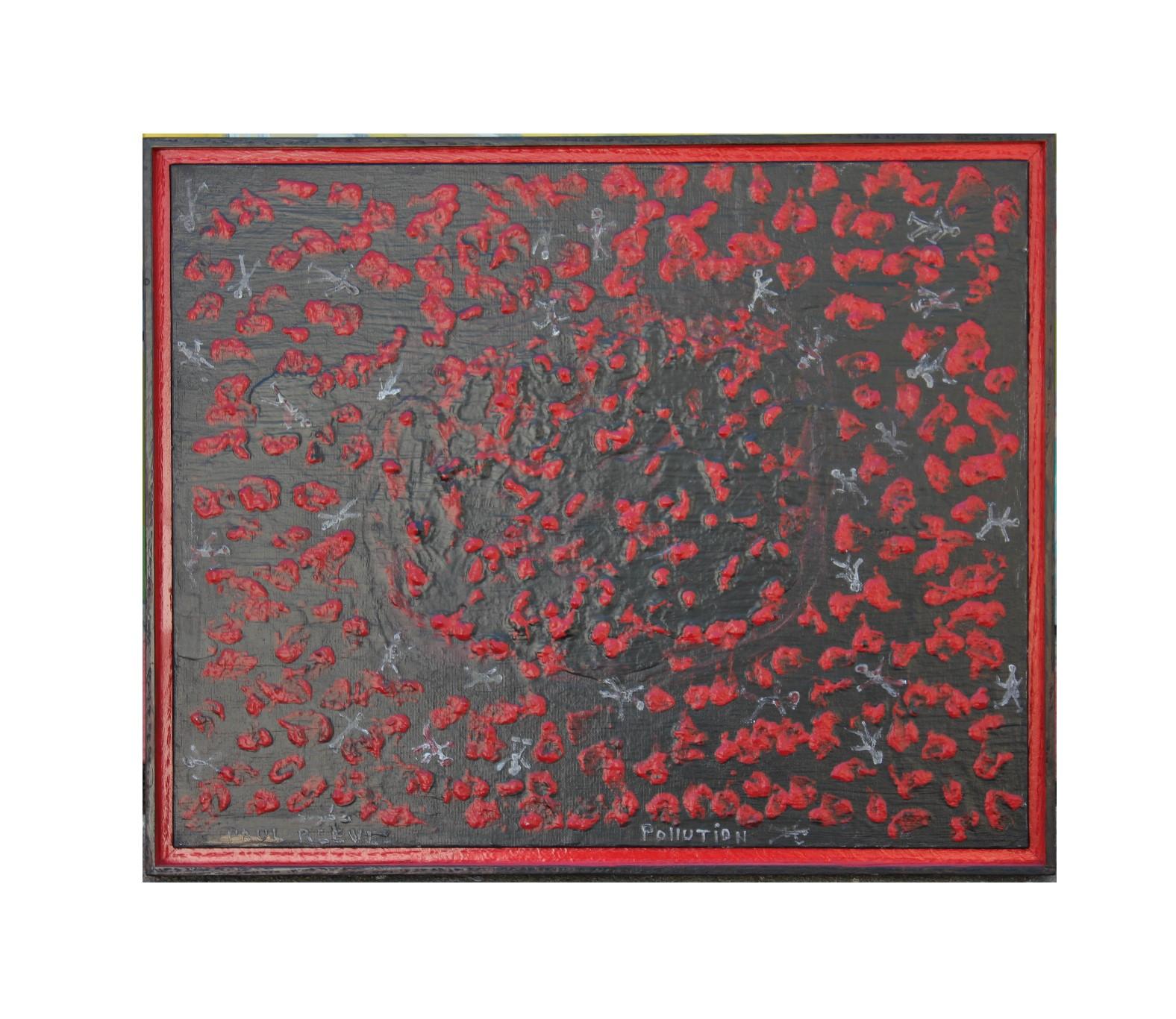 "Pollution" Red and Black Abstract Painting
