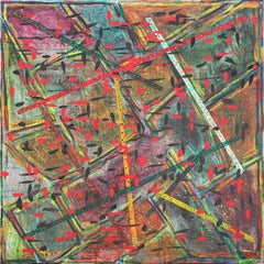 "Security" Colorful Geometric Abstract Painting with Small Red and Black Pattern