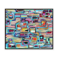 "Enigma statico" Quadro cubista astratto contemporaneo di colore verde acqua, verde e rosa