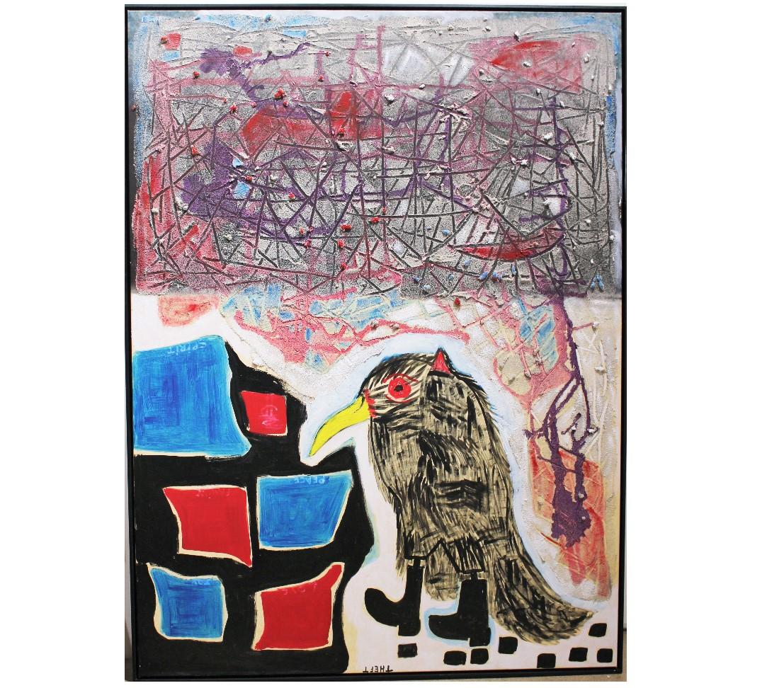 Paul Reeves Animal Painting - "The Thief" Abstract Mixed Media Painting