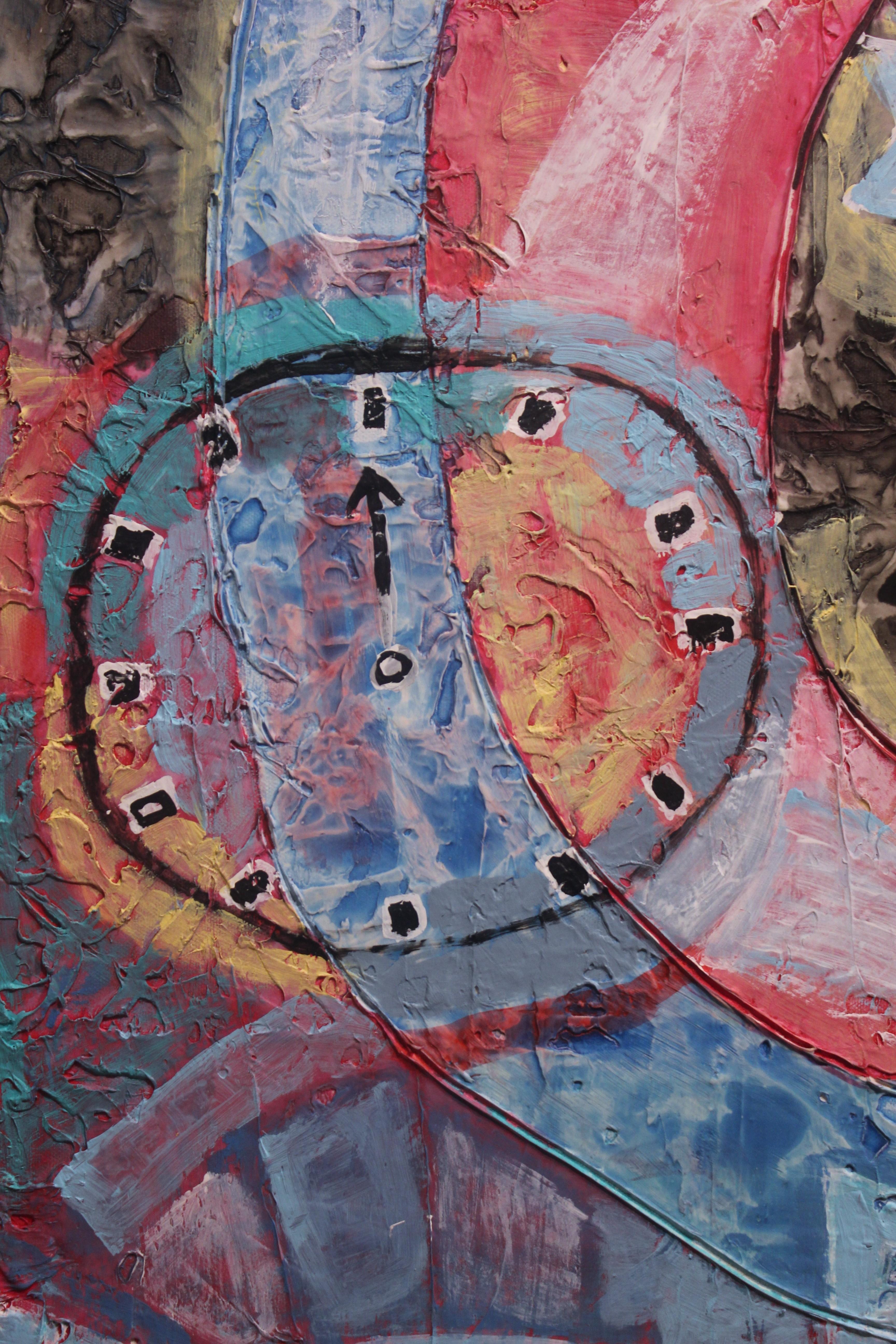 Abstraktes surrealistisches rot-blaues Gemälde „Time Cycle“ – Painting von Paul Reeves