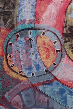 "Time Cycle" Abstract Surrealist Red and Blue Painting
