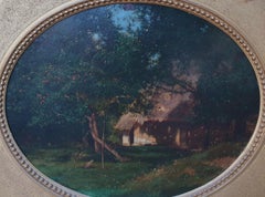 YARDIN COROT XIX Paisaje campiña francesa huerto gallina Picardía Salón