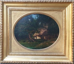 Antique YARDIN COROT 19th French countryside Landscape orchard chicken Picardy Salon 