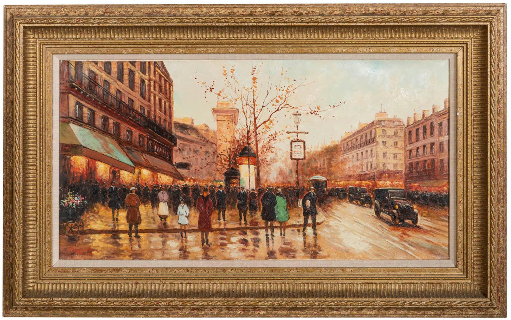 Paul Renard (1941-1997) 
French 
Place De La Republique 
?signed P Renard (lower left)
Oil on canvas
Size with Frame 
Height 19.87 in. (50.48 cm.) 
Width 32.25 in. (81.91 cm.) 
Canvas sight size 
Height 12.75 in. (32.38 cm.) 
Width 25.25