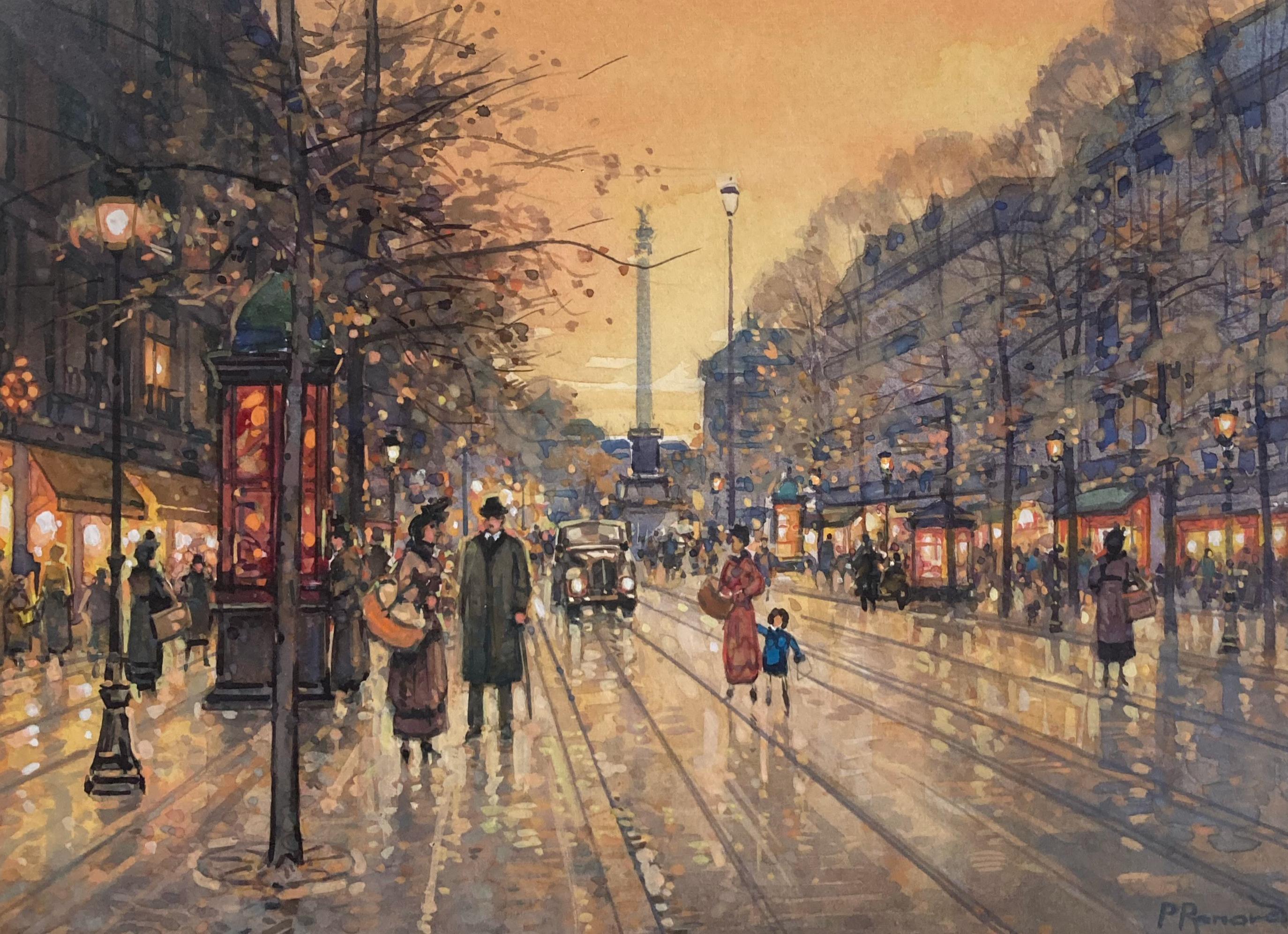 Paul Renard Figurative Painting - Evening in Paris