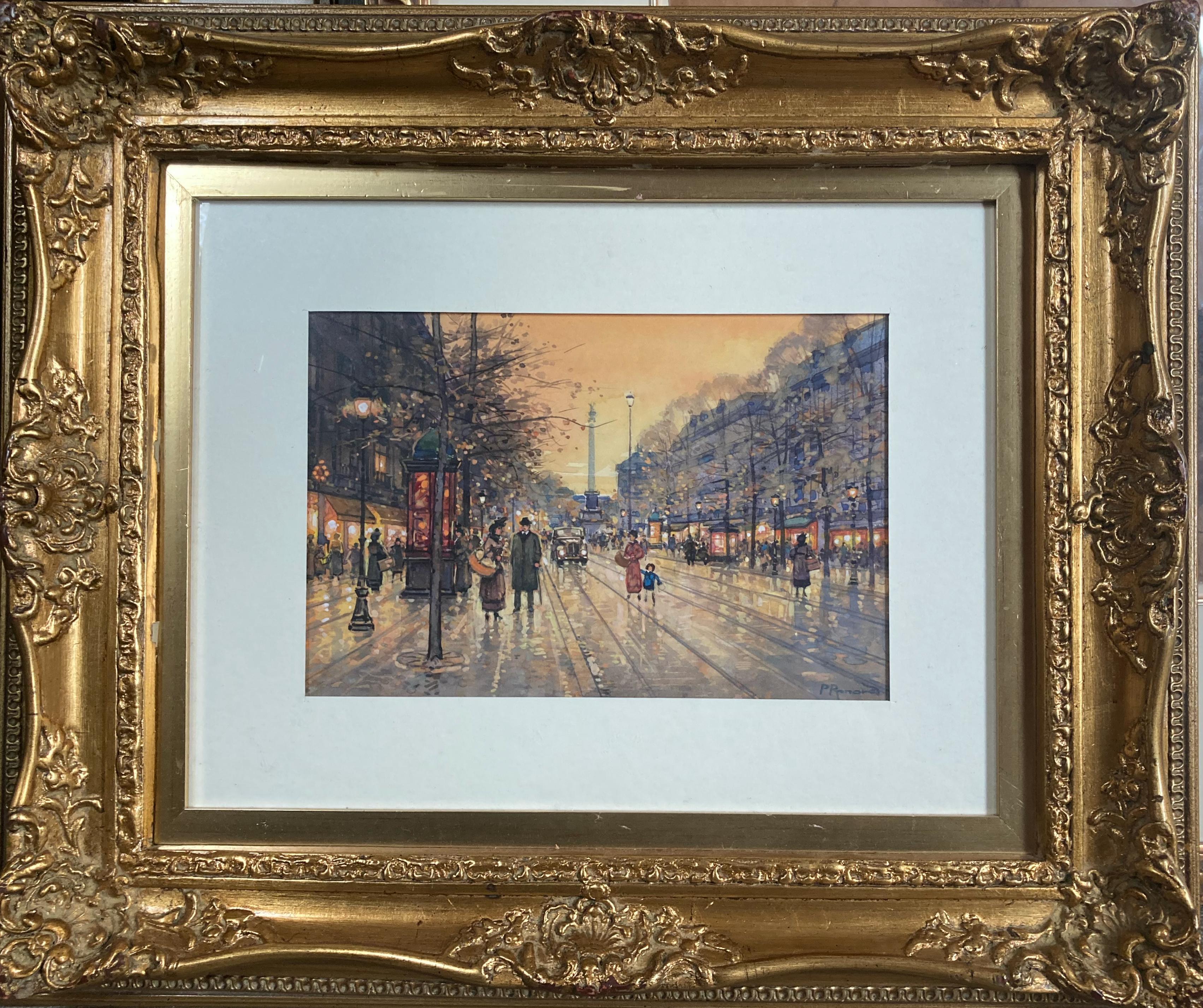 Evening in Paris - Painting by Paul Renard