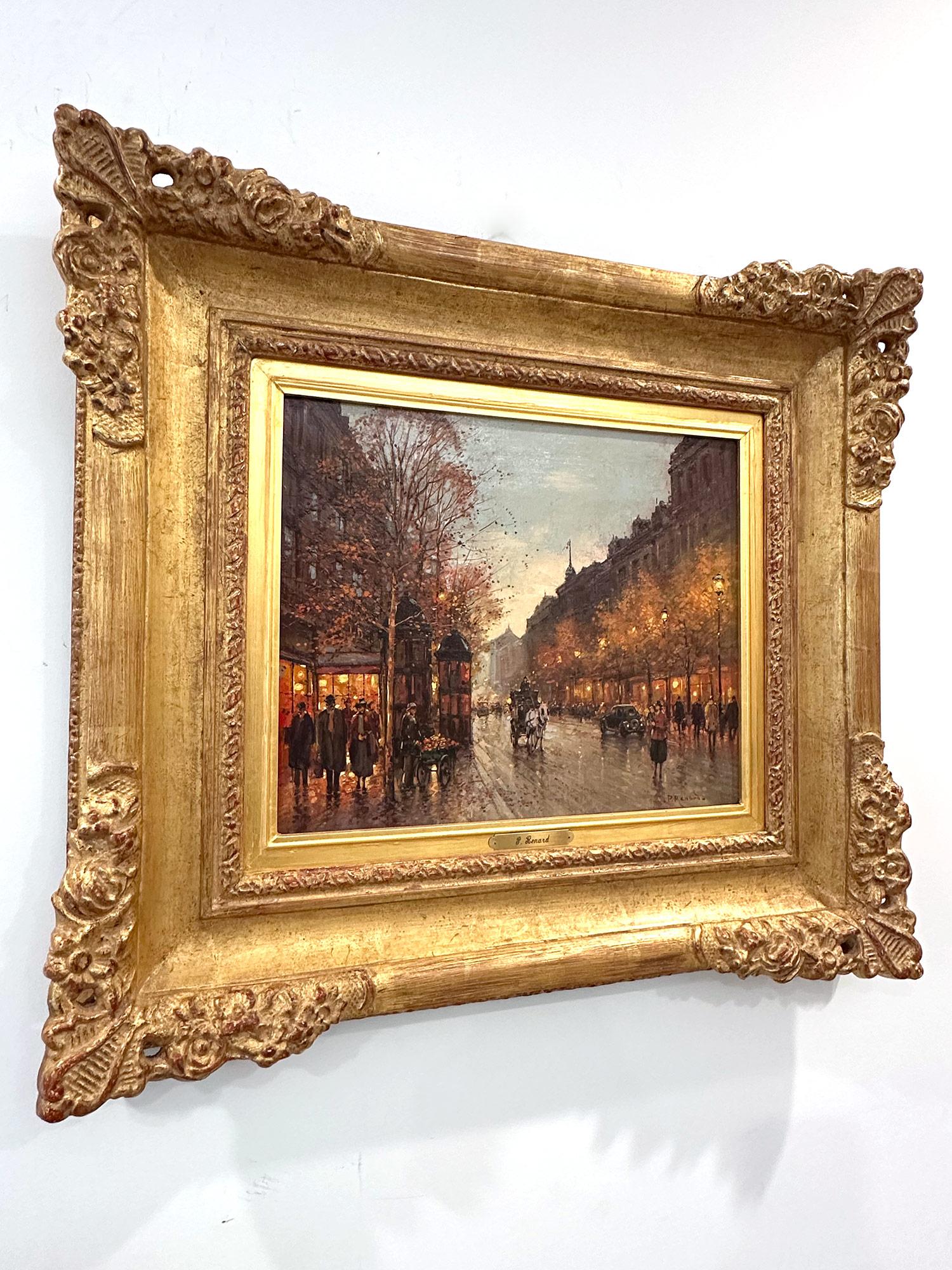 « Roses au chariot », peinture à l'huile sur toile encadrée, scène de rue d'automne parisienne en vente 8