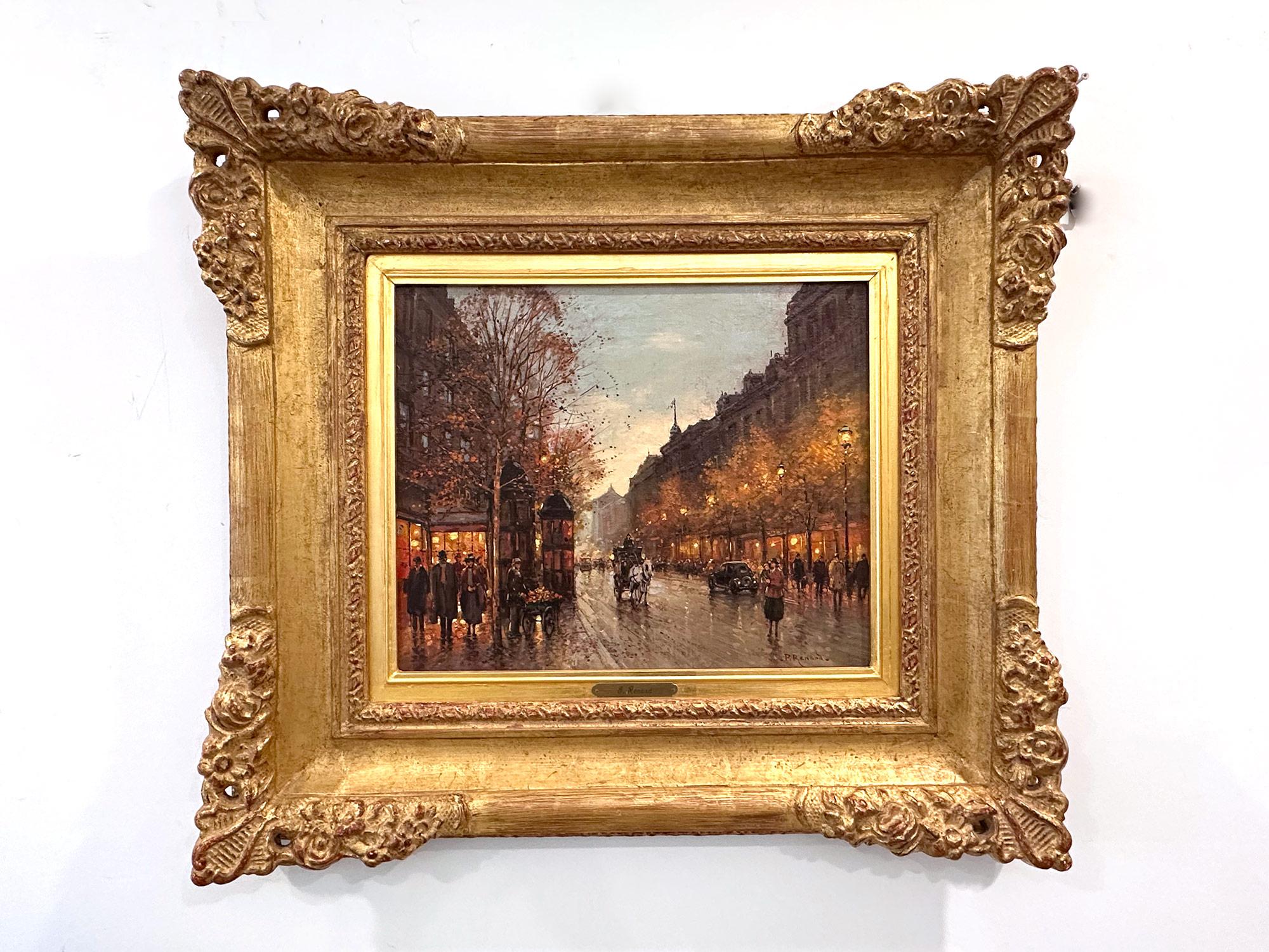 « Roses au chariot », peinture à l'huile sur toile encadrée, scène de rue d'automne parisienne en vente 9