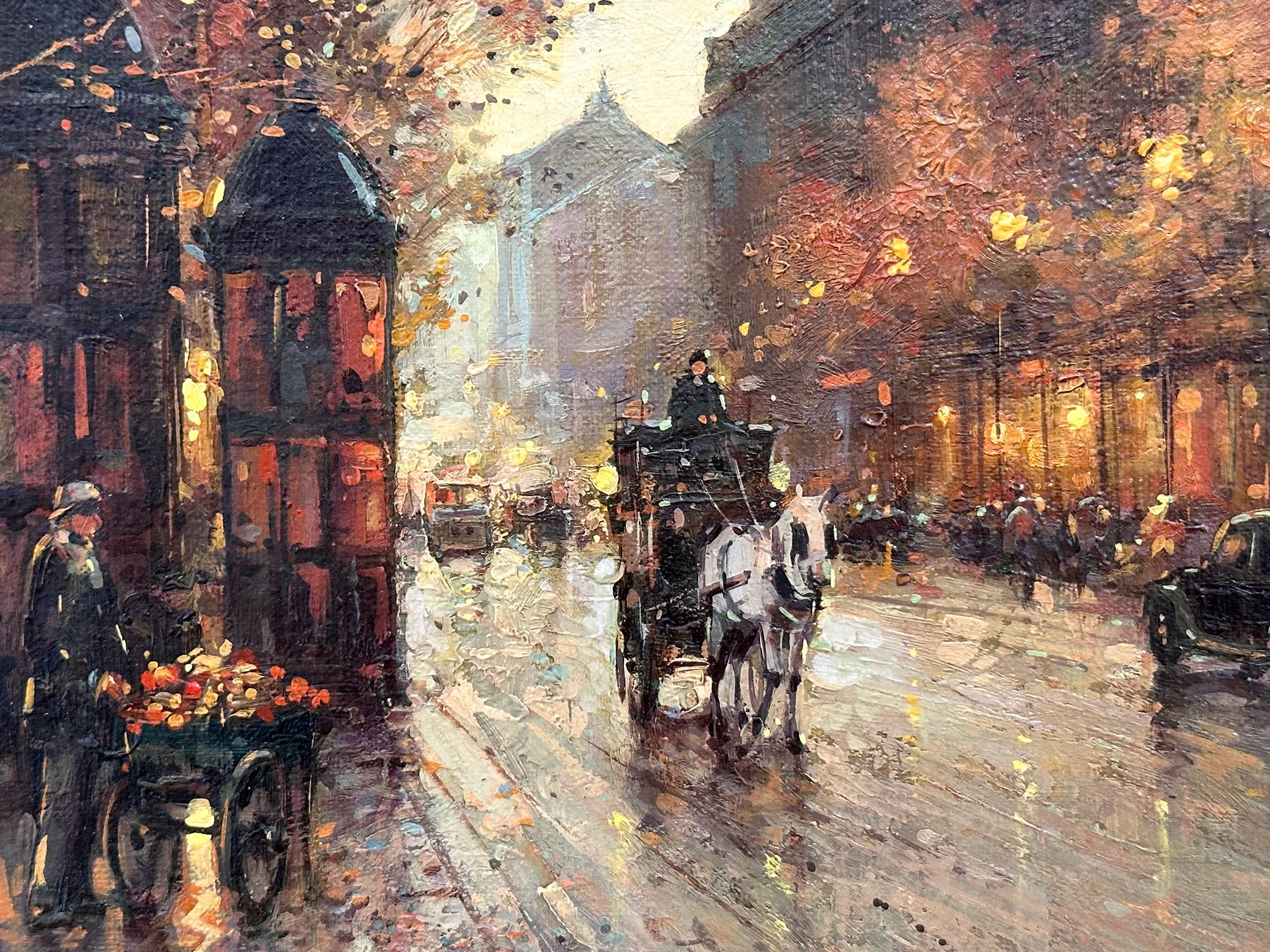 « Roses au chariot », peinture à l'huile sur toile encadrée, scène de rue d'automne parisienne - Impressionnisme Painting par Paul Renard