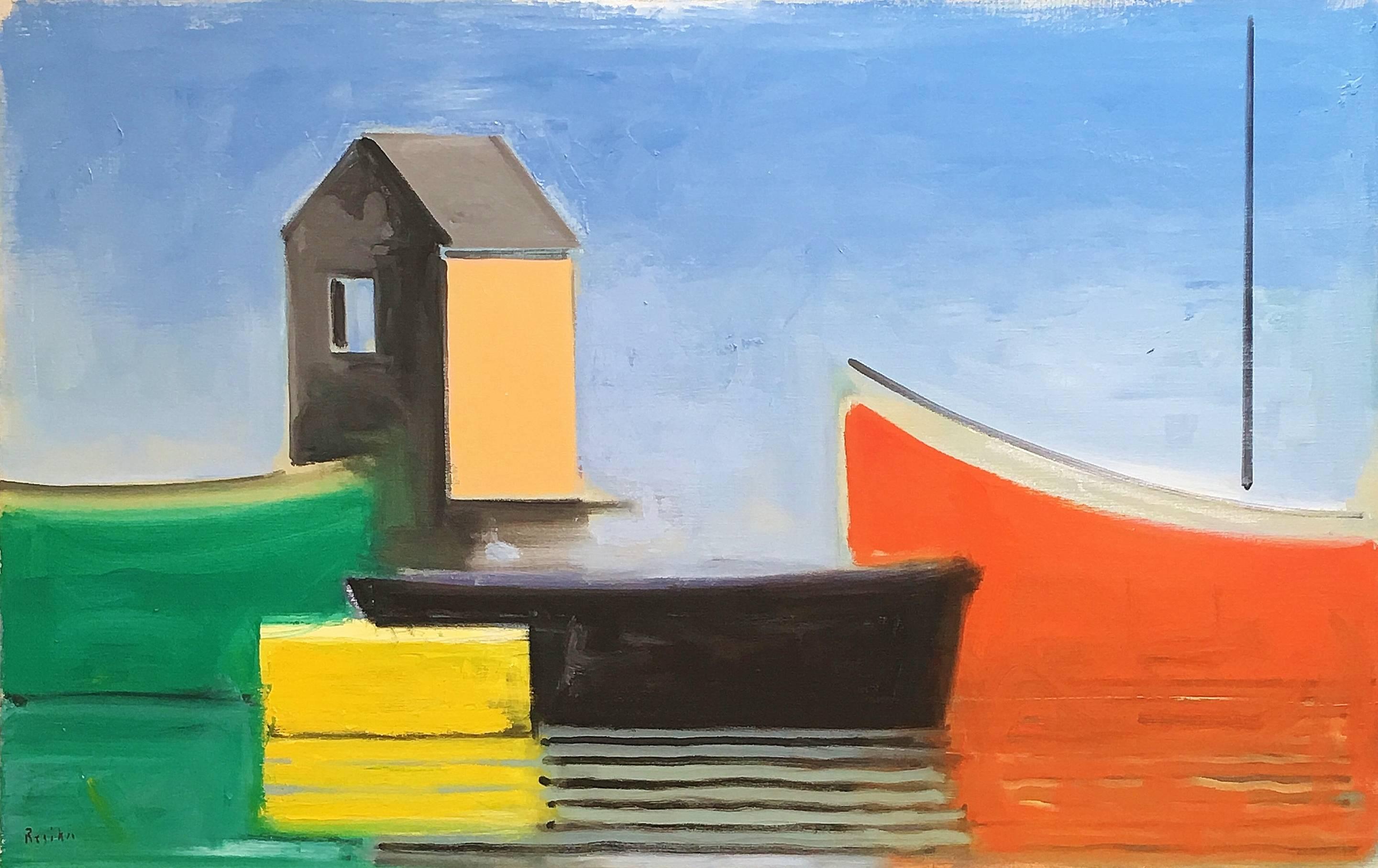 Paul Resika Figurative Painting - Serene Boathouse