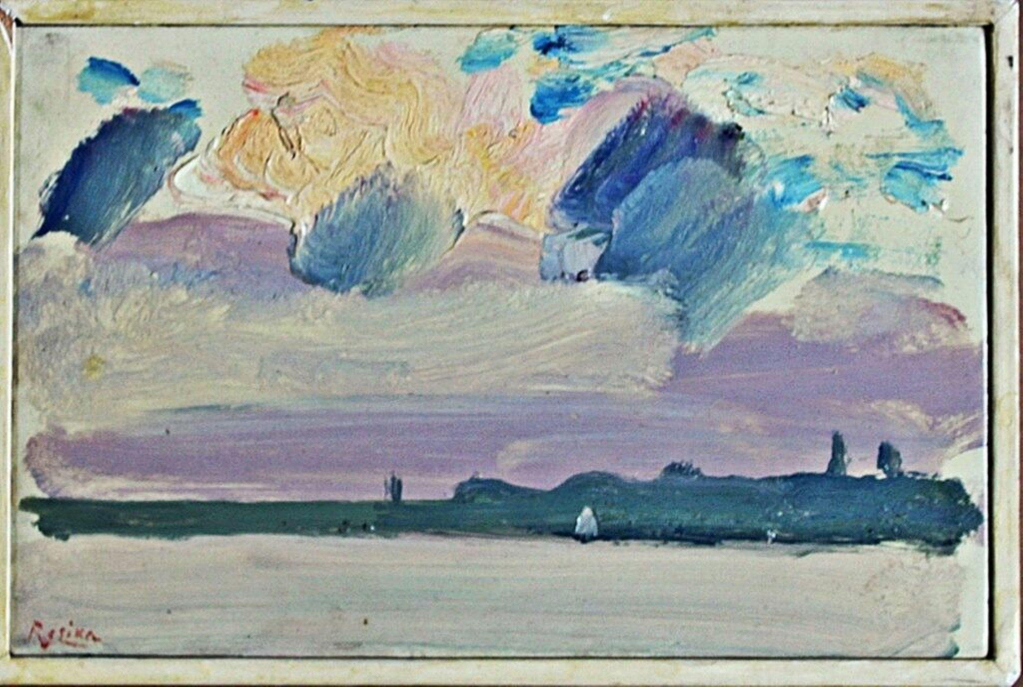 Skowhegan-Wesserunsett, óleo firmado y enmarcado por un protegido de Hans Hofmann - Painting de Paul Resika
