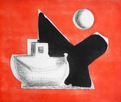 "Red And Black", abstract seascape etching, aquatint print, Cape Cod.