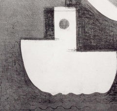 Still Boats and Moon (stylized waterscape of boats and moon by Print Club of NY)