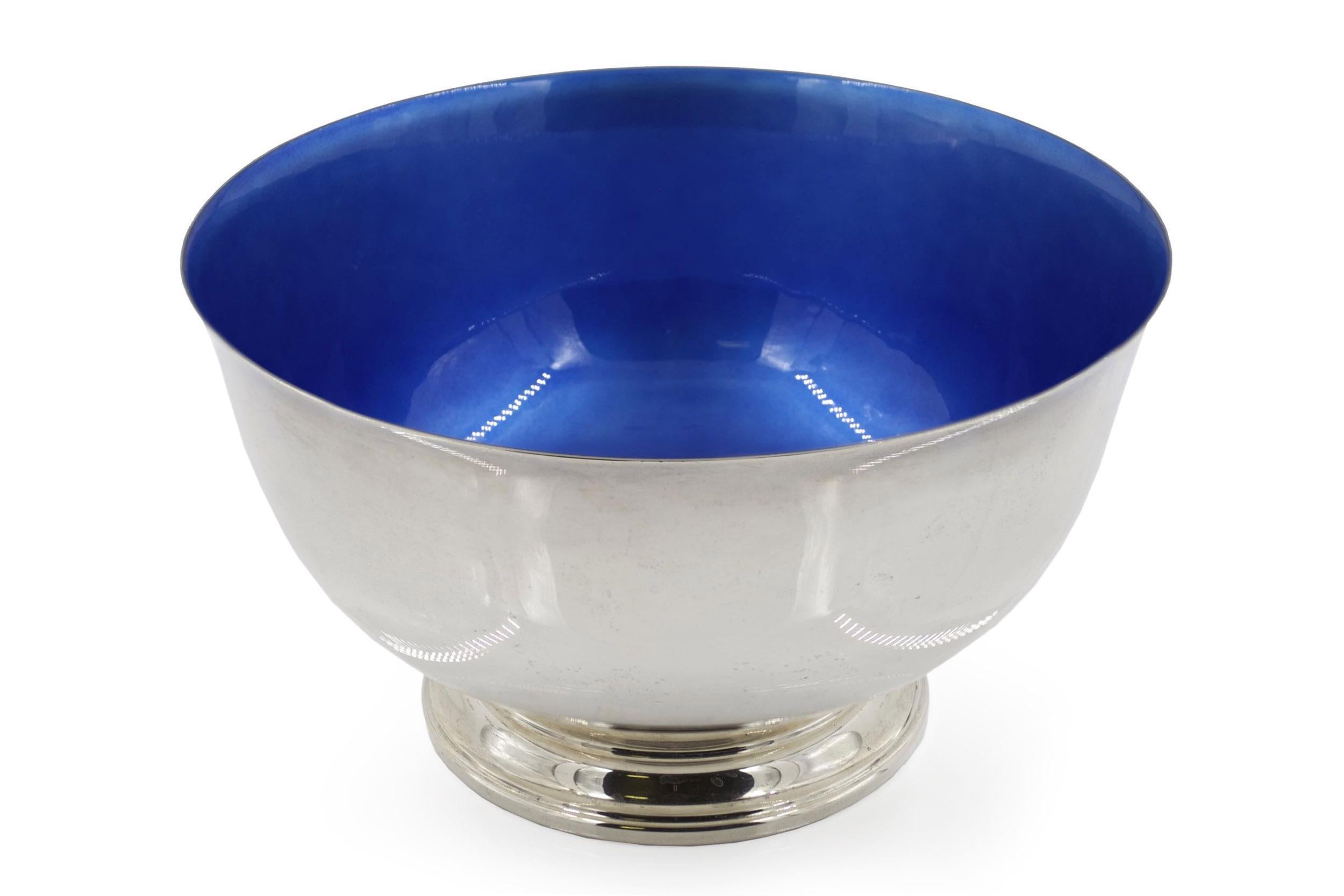 A gorgeous 1768 Paul Revere style reproduction bowl executed in solid sterling silver with an interior blue enamelled finish by Towle Silversmiths of Newburyport, Massachusetts, this bowl is number 523 from their collection. A beautiful piece that