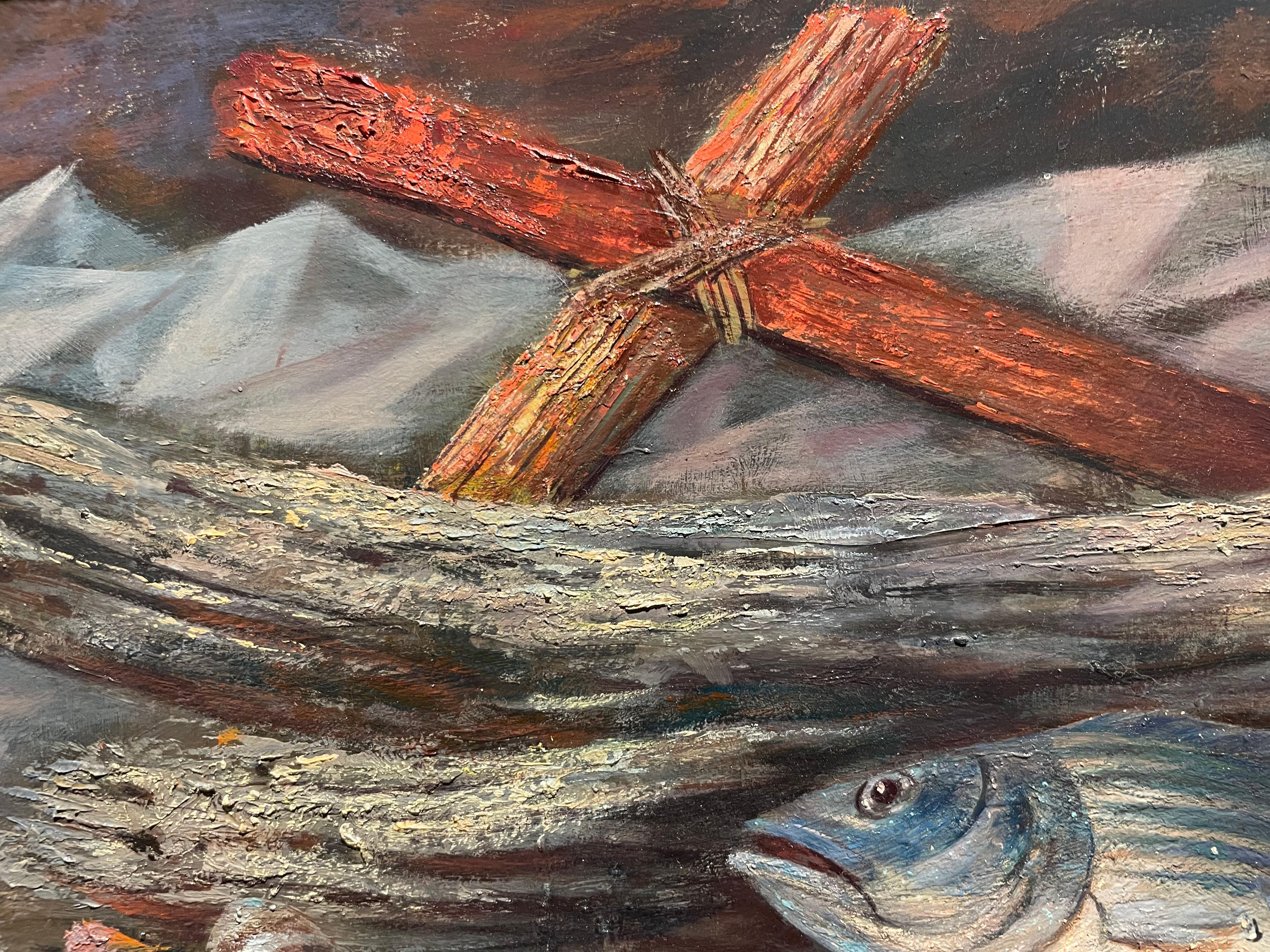 Driftwood & Fish, Mid-20th Century Magical Realism, Surrealist Cleveland Artist For Sale 3
