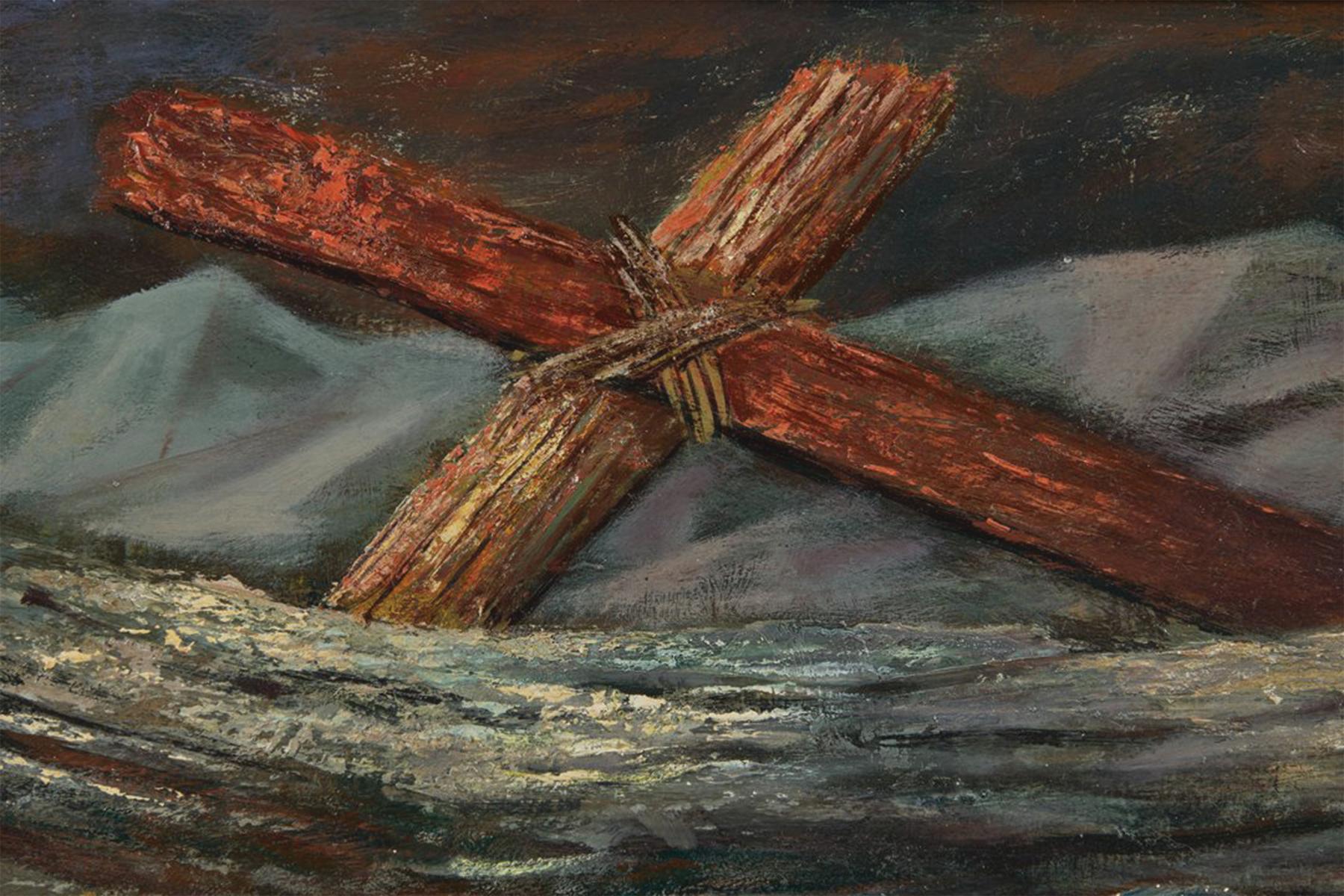 Paul Riba (American, 1912-1977)
Driftwood and Fish
Oil on panel
Signed lower right
9.25 x 23.5 inches
14 x 28.25 inches, framed

Paul Riba was a painter of Magic Realism.  He explored the unreal juxtaposition of objects with his own touch of
