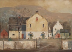 Ferme hollandaise, paysage de Pennsylvanie avec maisons et montagnes