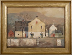 Dutch Farmyard, Pennsylvania Landscape w/ Houses and Mountains