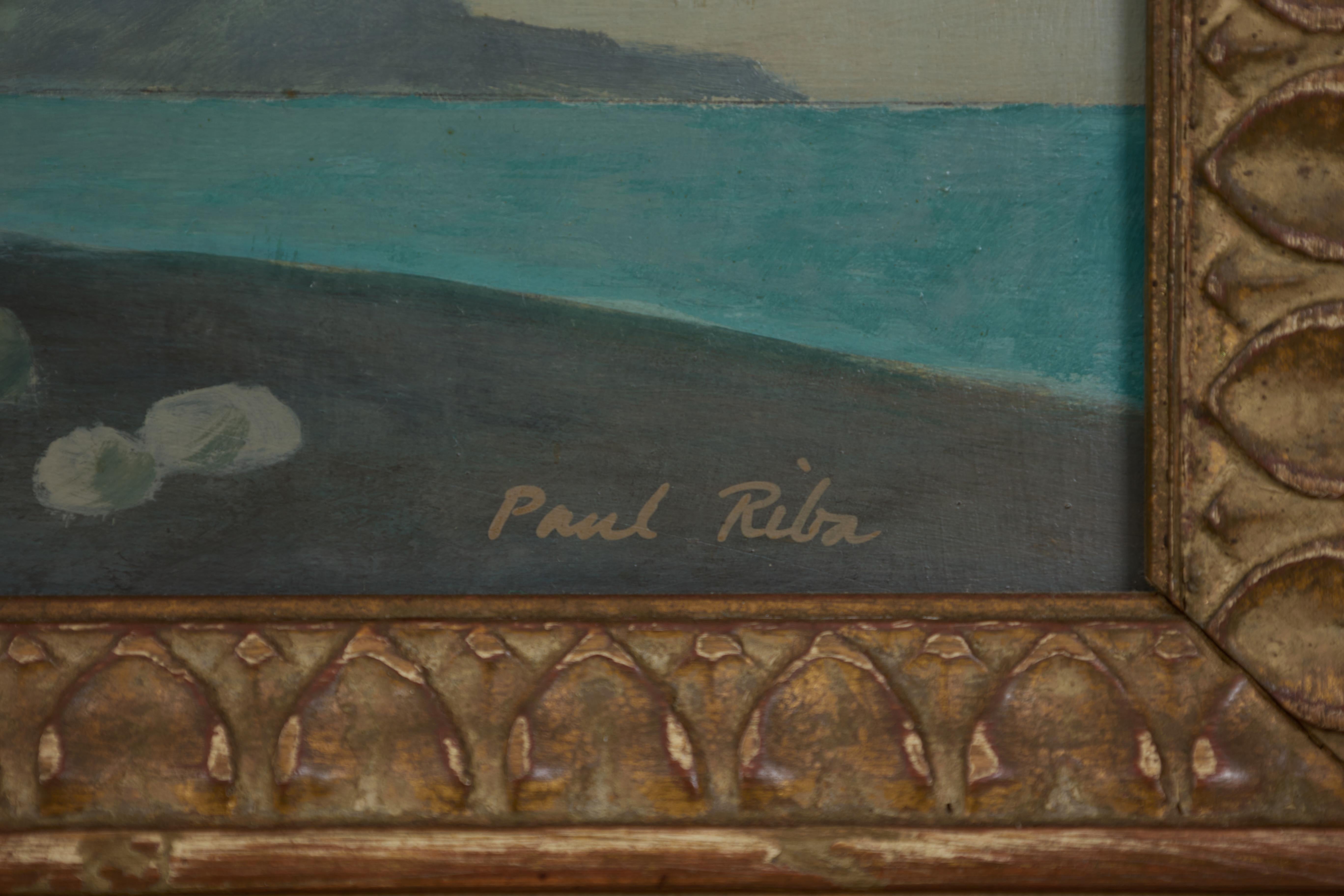 Paul Riba (estadounidense, 1912-1977)
Martín pescador
Óleo sobre tabla
Firmado abajo a la derecha
20,75 x 35 pulgadas
28,5 x 43,5 pulgadas, enmarcado

Paul Riba fue un pintor del Realismo Mágico.  Exploró la yuxtaposición irreal de objetos con su