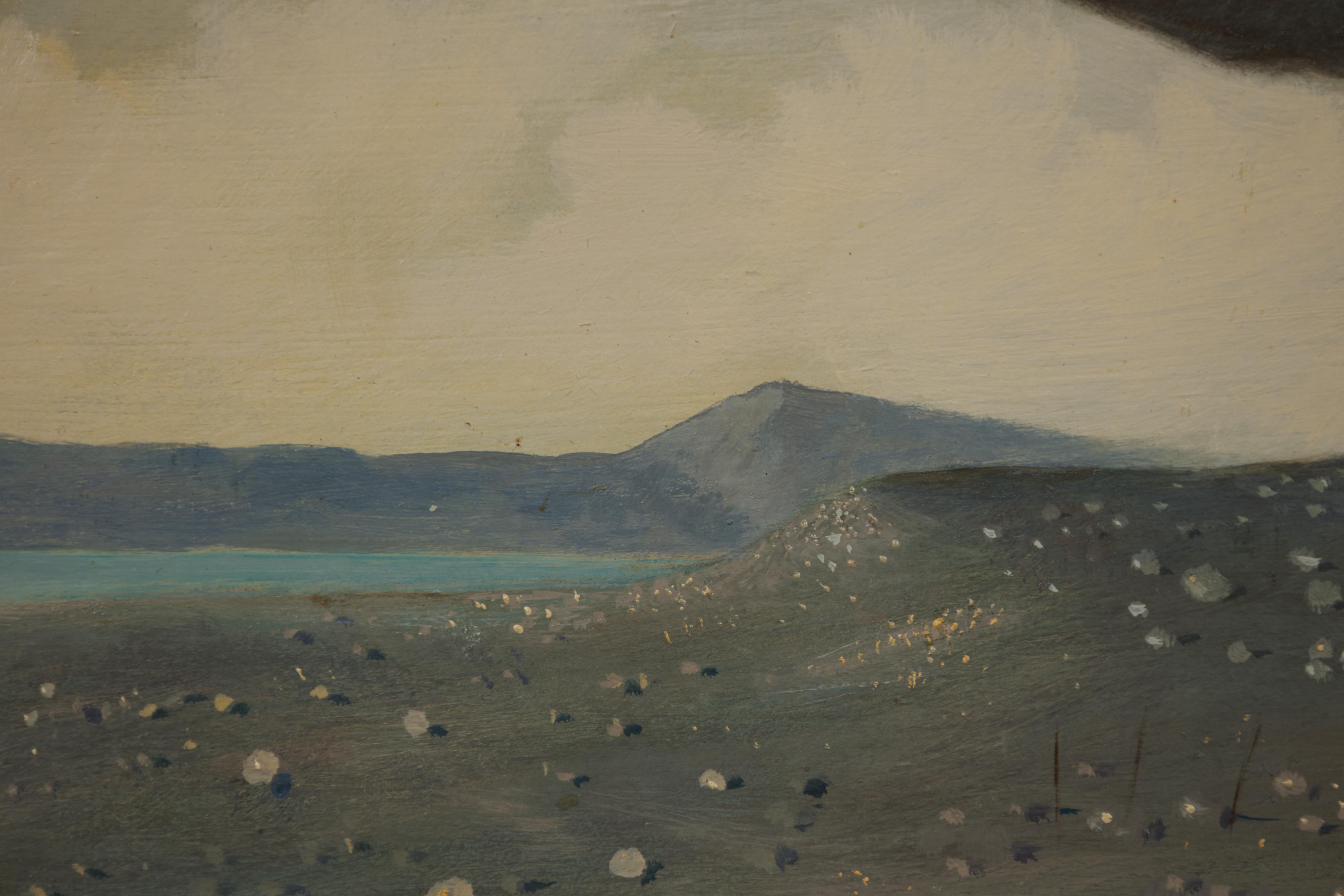 Martín Pescador, paisaje de realismo mágico del siglo XX con pájaros y madera flotante en venta 1