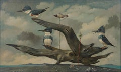 Kingfisher, 20th Century Magical Realism Landscape w/ Birds & Driftwood