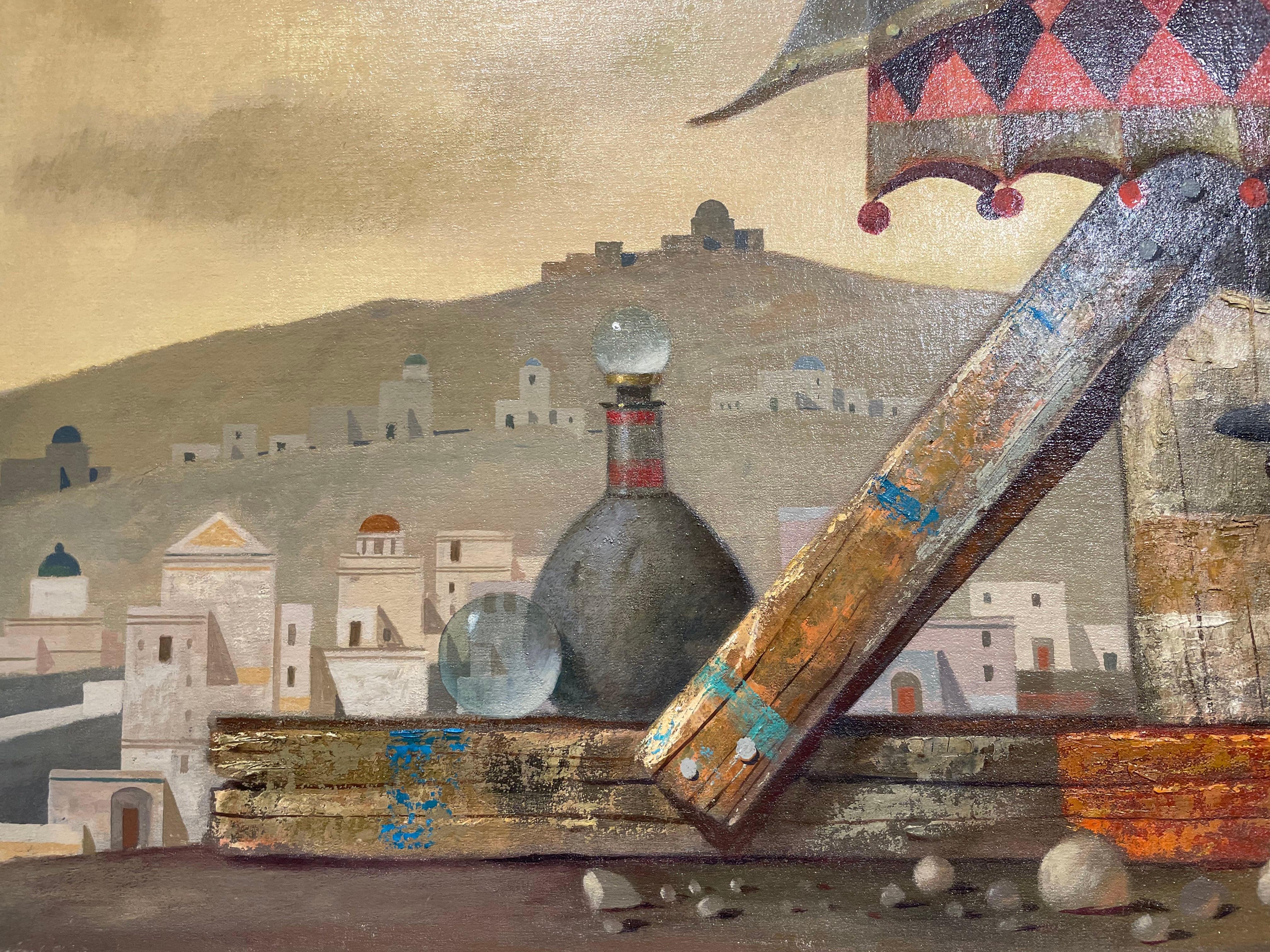 Ritter in Rüstung mit Pferd, große magisch-realistische Landschaft im Angebot 6