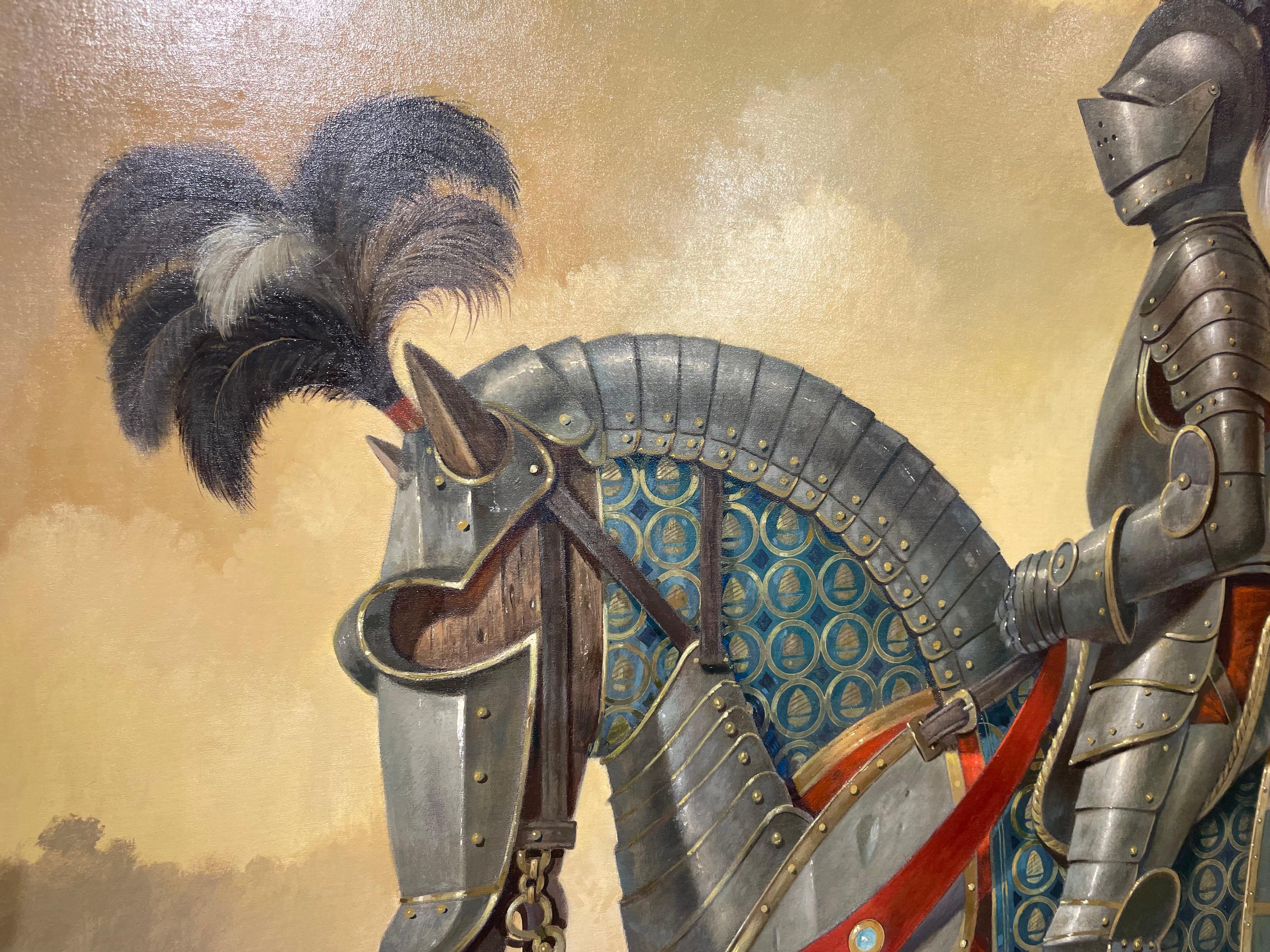 Ritter in Rüstung mit Pferd, große magisch-realistische Landschaft im Angebot 7