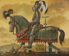 Knight In Armour w/ Horse, Large Magical Realist Landscape