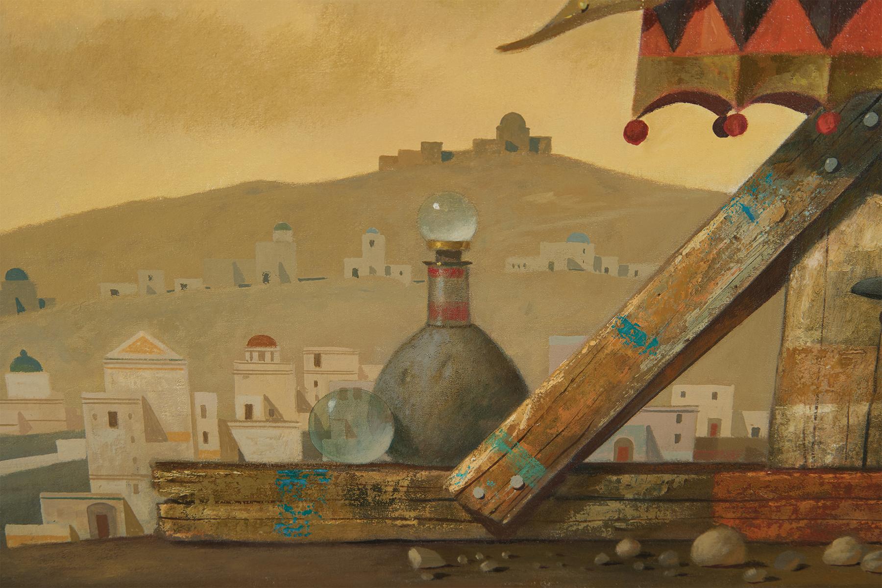 Ritter in Rüstung mit Pferd, große magisch-realistische Landschaft im Angebot 2