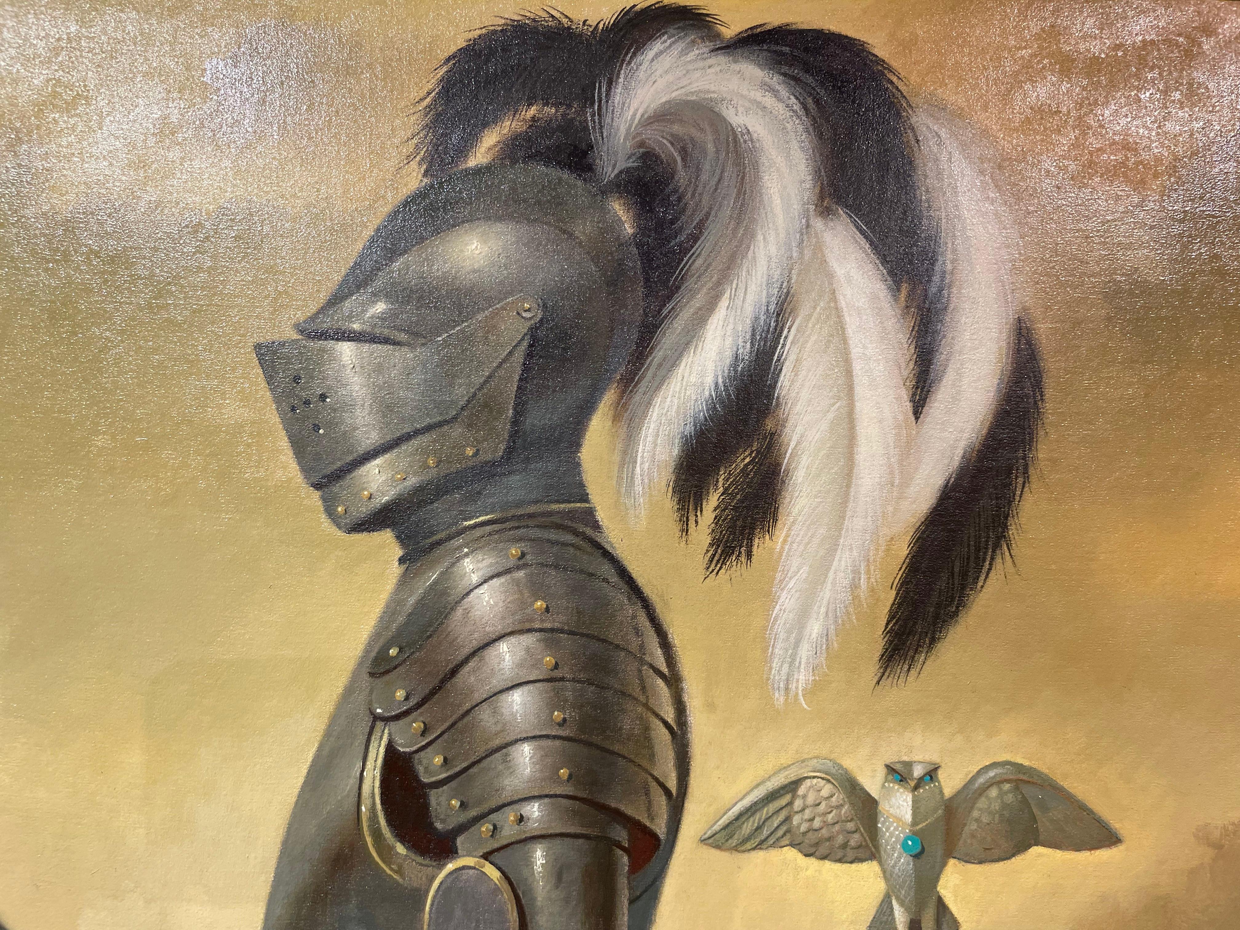 Ritter in Rüstung mit Pferd, große magisch-realistische Landschaft im Angebot 4