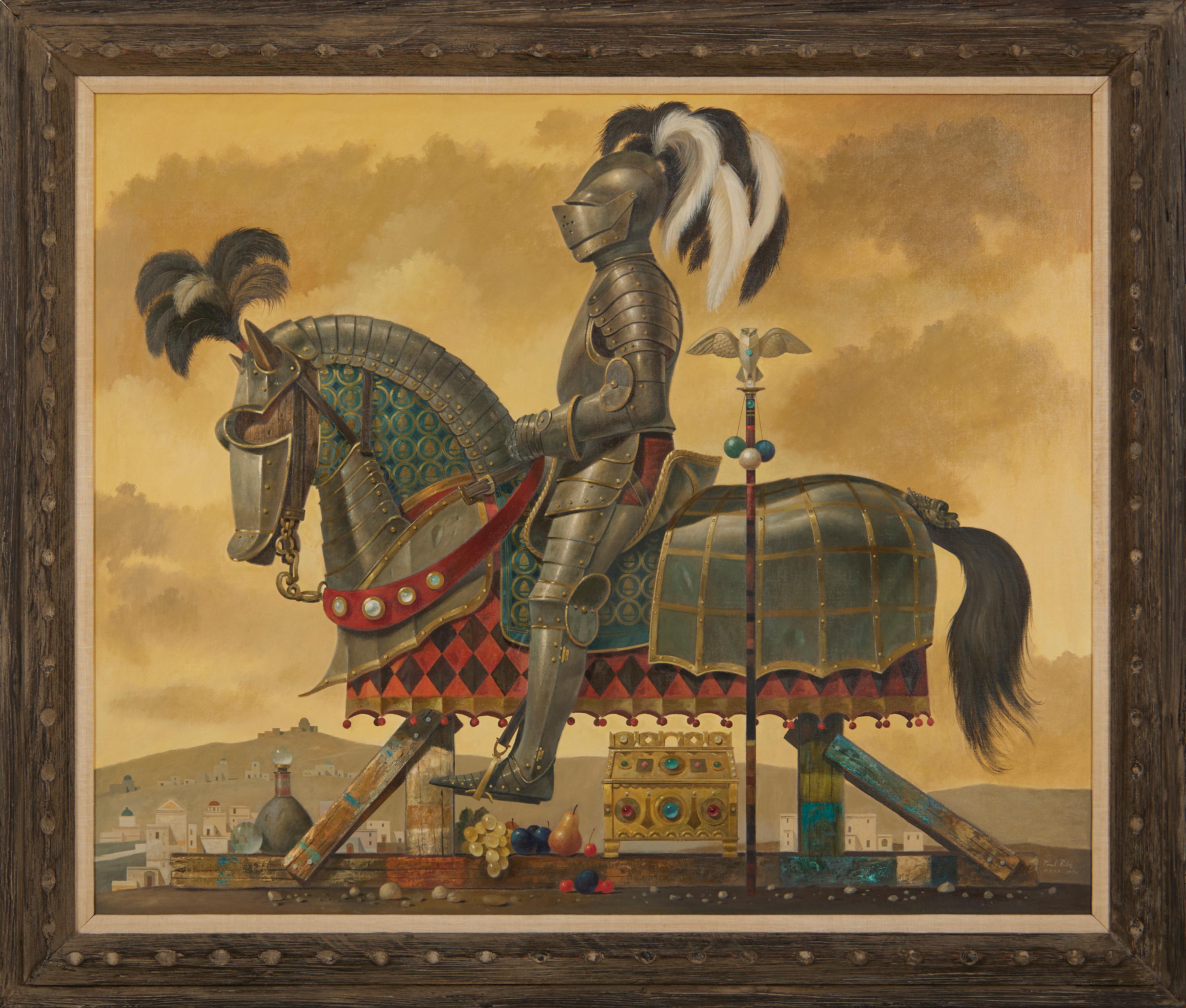 Knight In Armour w/ Horse, Large Magical Realist Landscape