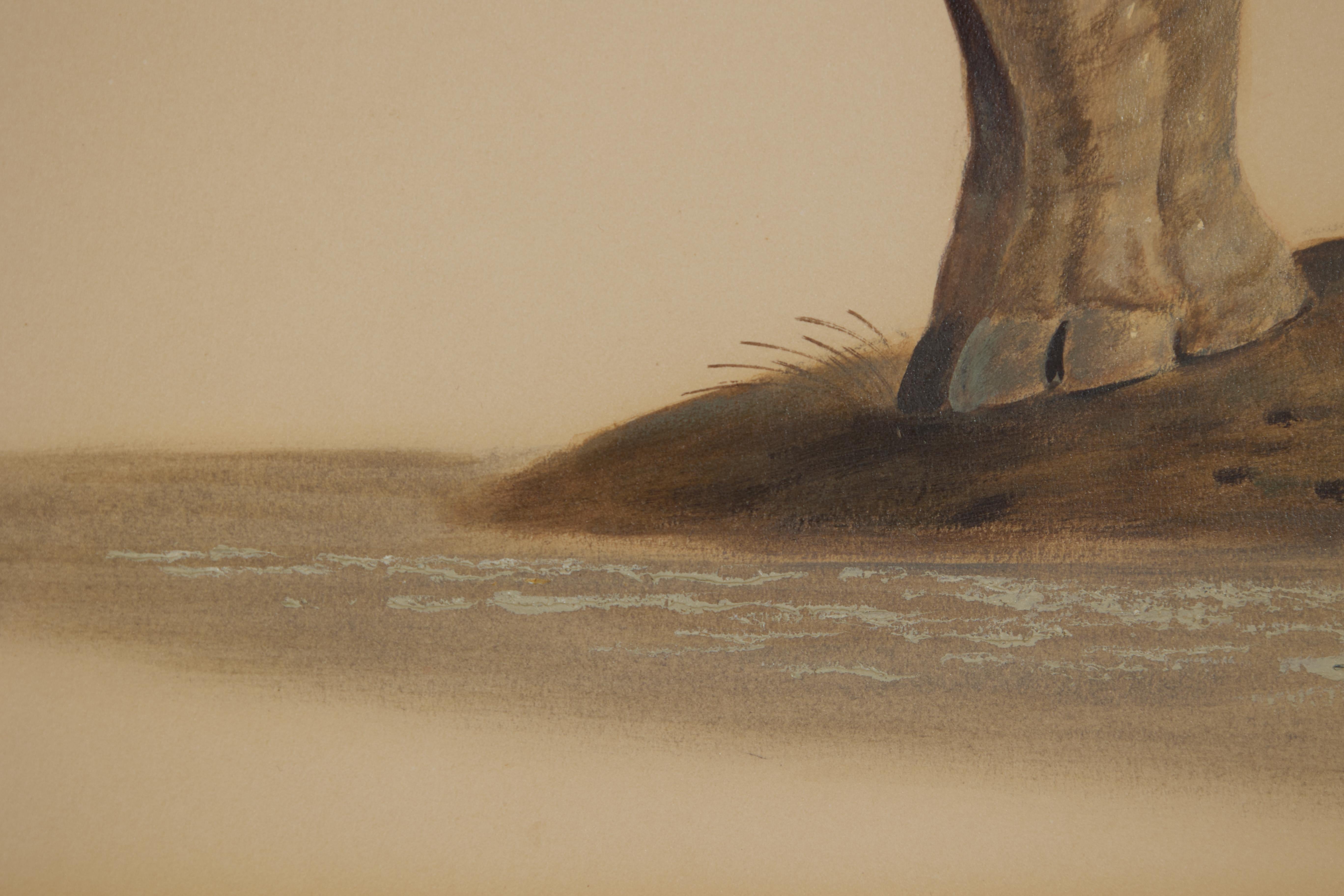 Large Rhinoceros, 20th Century Magical Realism, Cleveland School Artist - Brown Animal Painting by Paul Riba