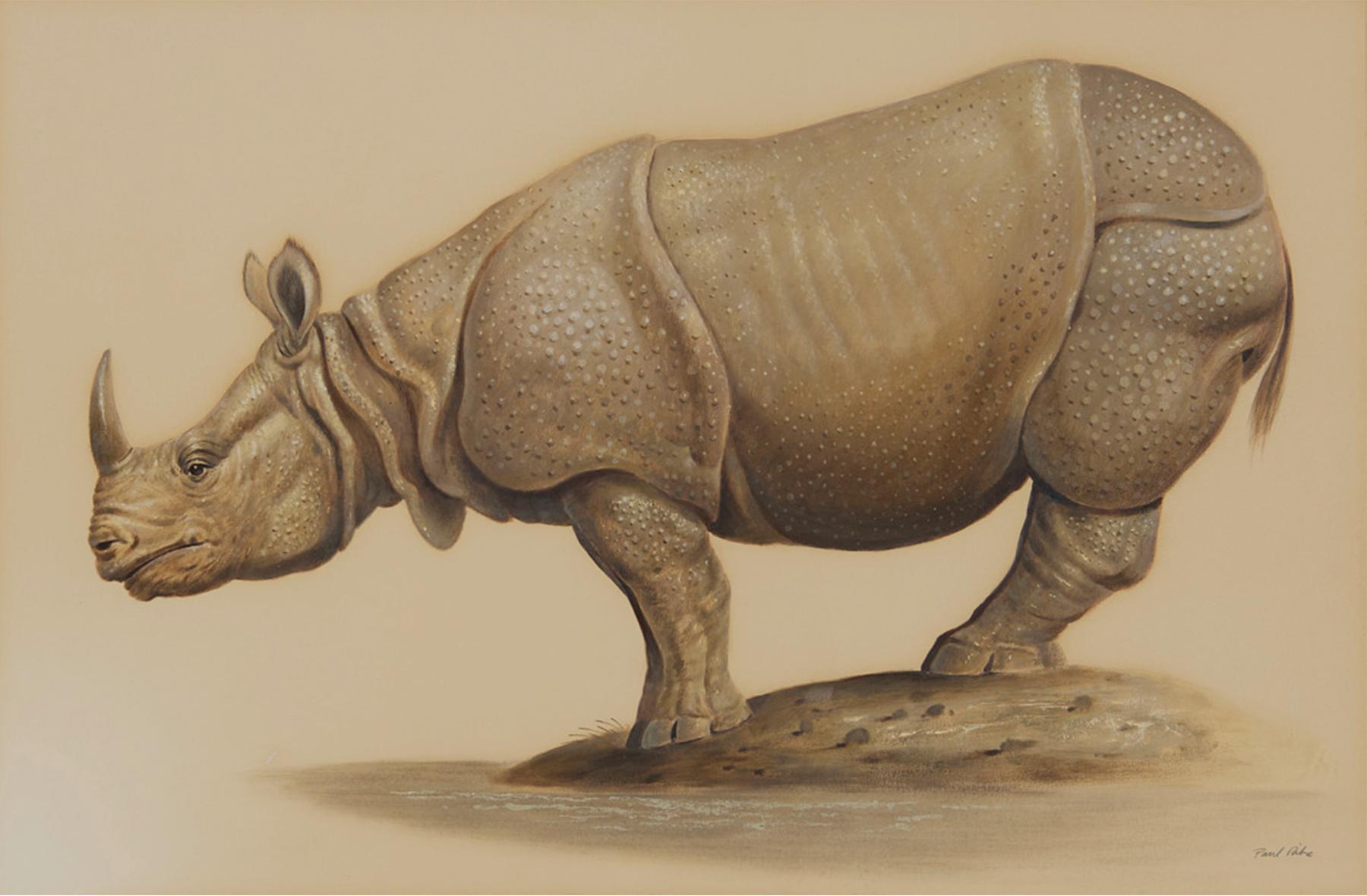 Paul Riba Animal Painting - Large Rhinoceros, 20th Century Magical Realism, Cleveland School Artist