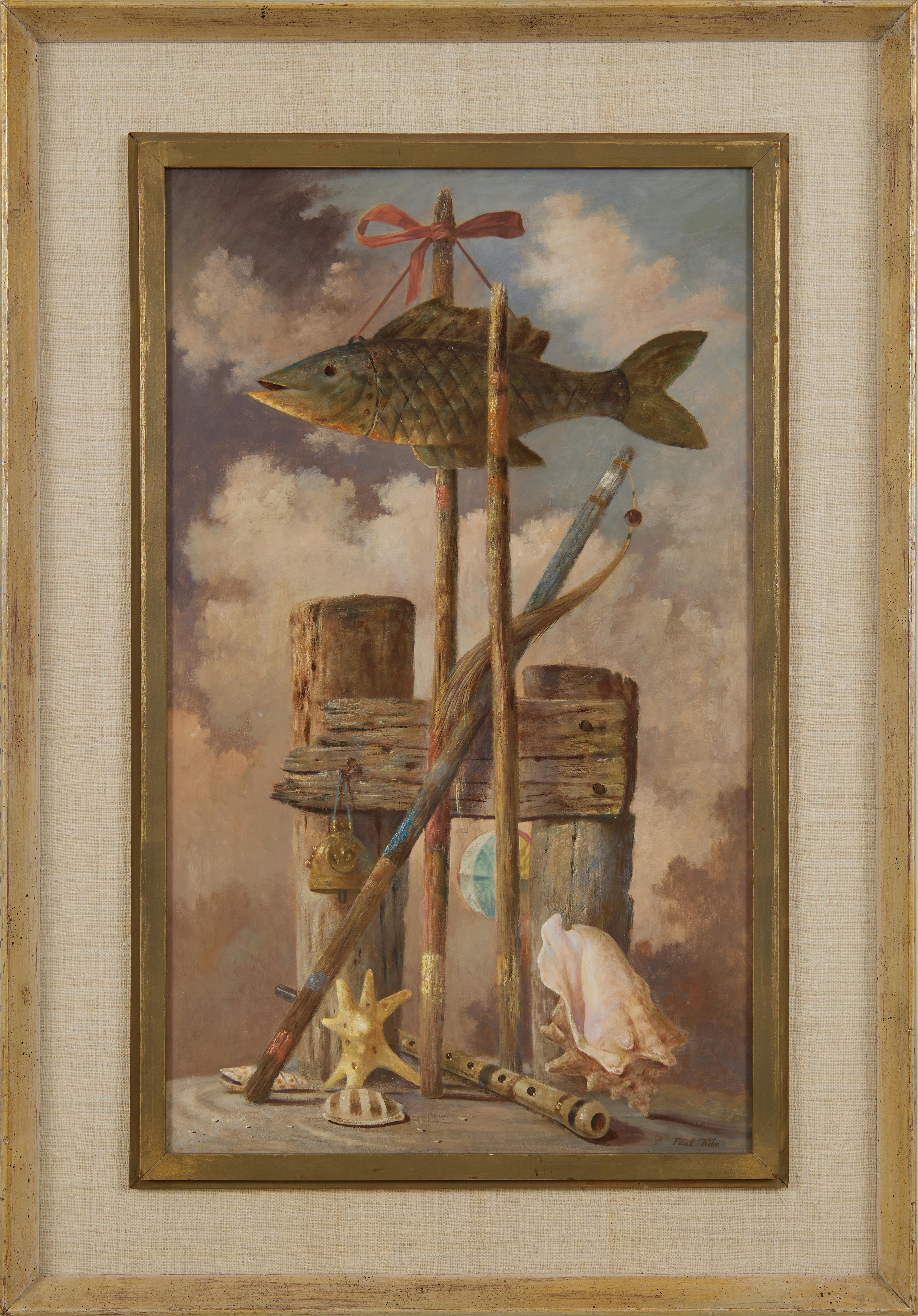 Mid-20th Century Magical Realism, Surrealist Painting, Cleveland School Artist - Brown Figurative Painting by Paul Riba