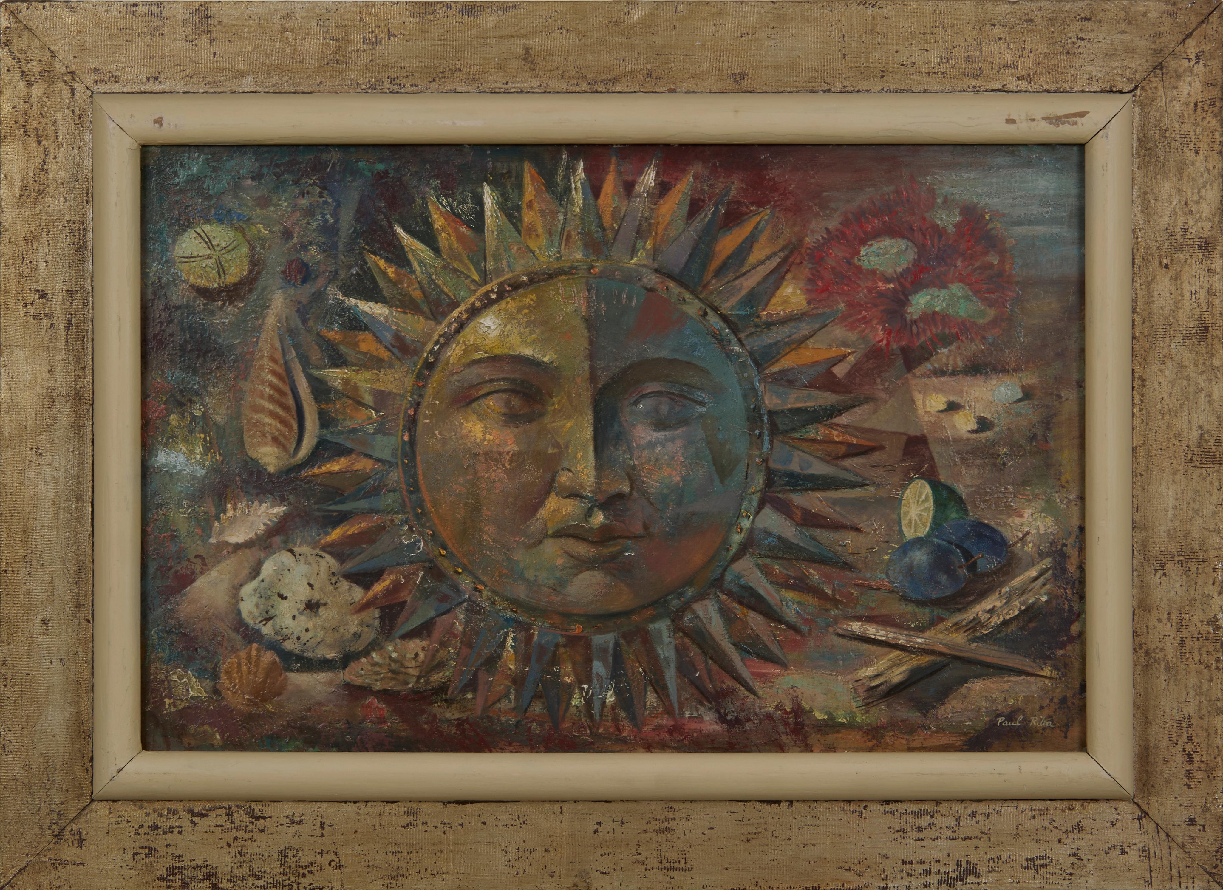 The Sun, 20th Century Magic Realism Painting by Cleveland School Artist - Brown Interior Painting by Paul Riba