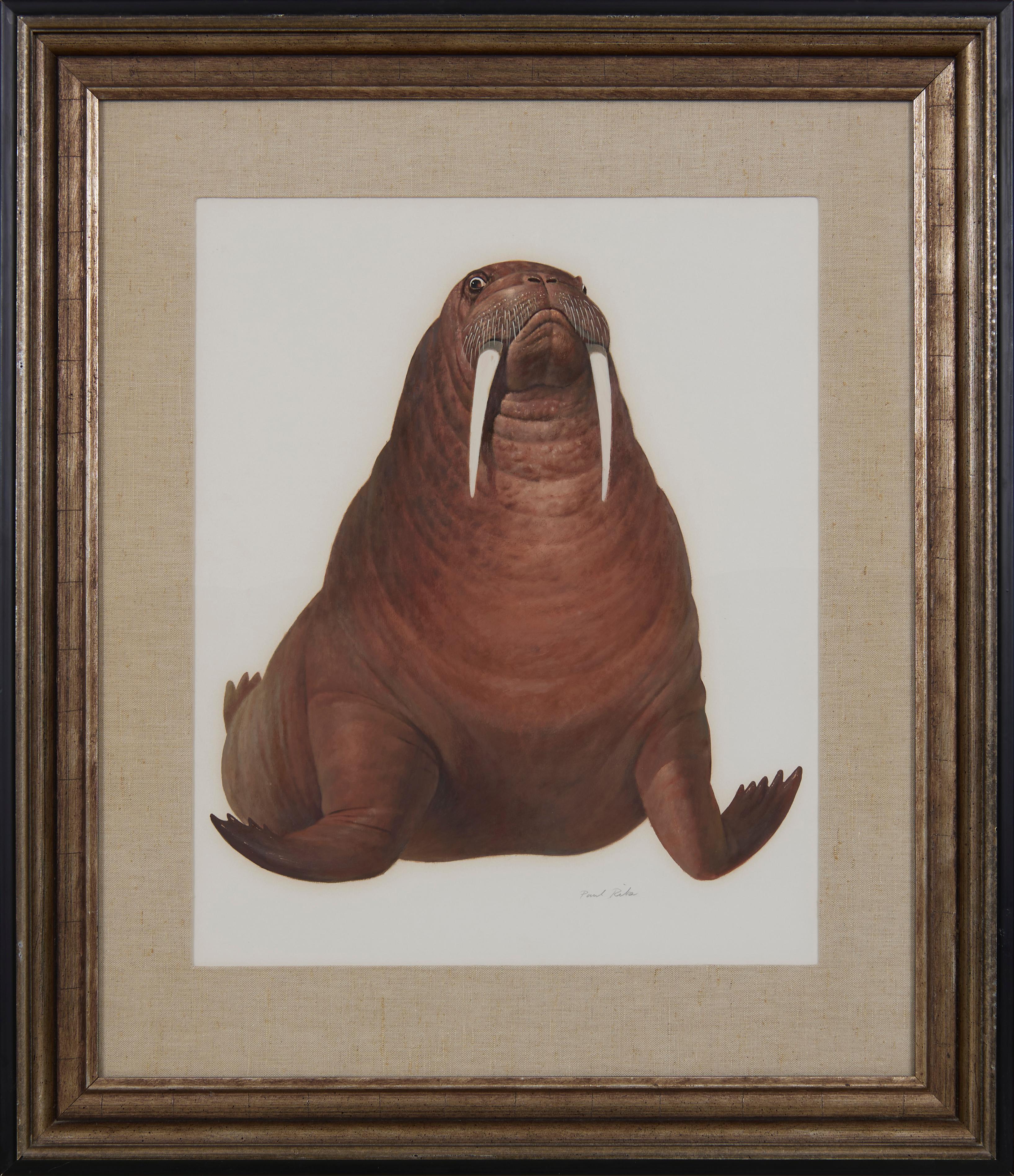 Walrus Oil Painting, 20th Century Magical Realism Artist, Cleveland School - Gray Figurative Painting by Paul Riba