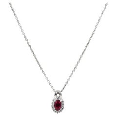Vintage Paul Ritore 0.80 Carat Ruby Diamond 18 Karat White Gold Cluster Pendant Necklace