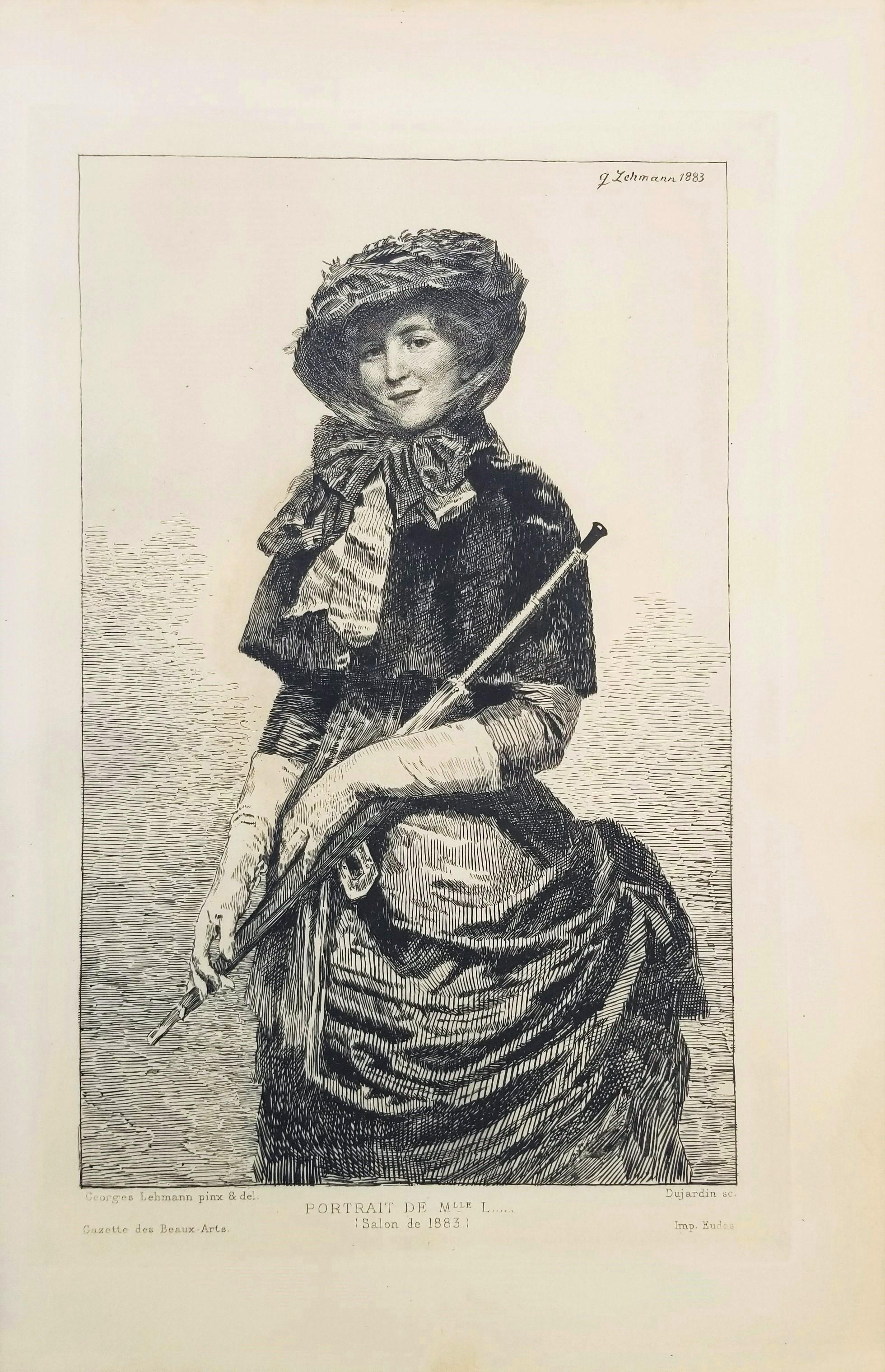 Porträt de Mlle L. Porträt (Porträt von Miss L...) /// Figurative Dame alter Meister – Print von Paul Rodolphe Joseph Dujardin