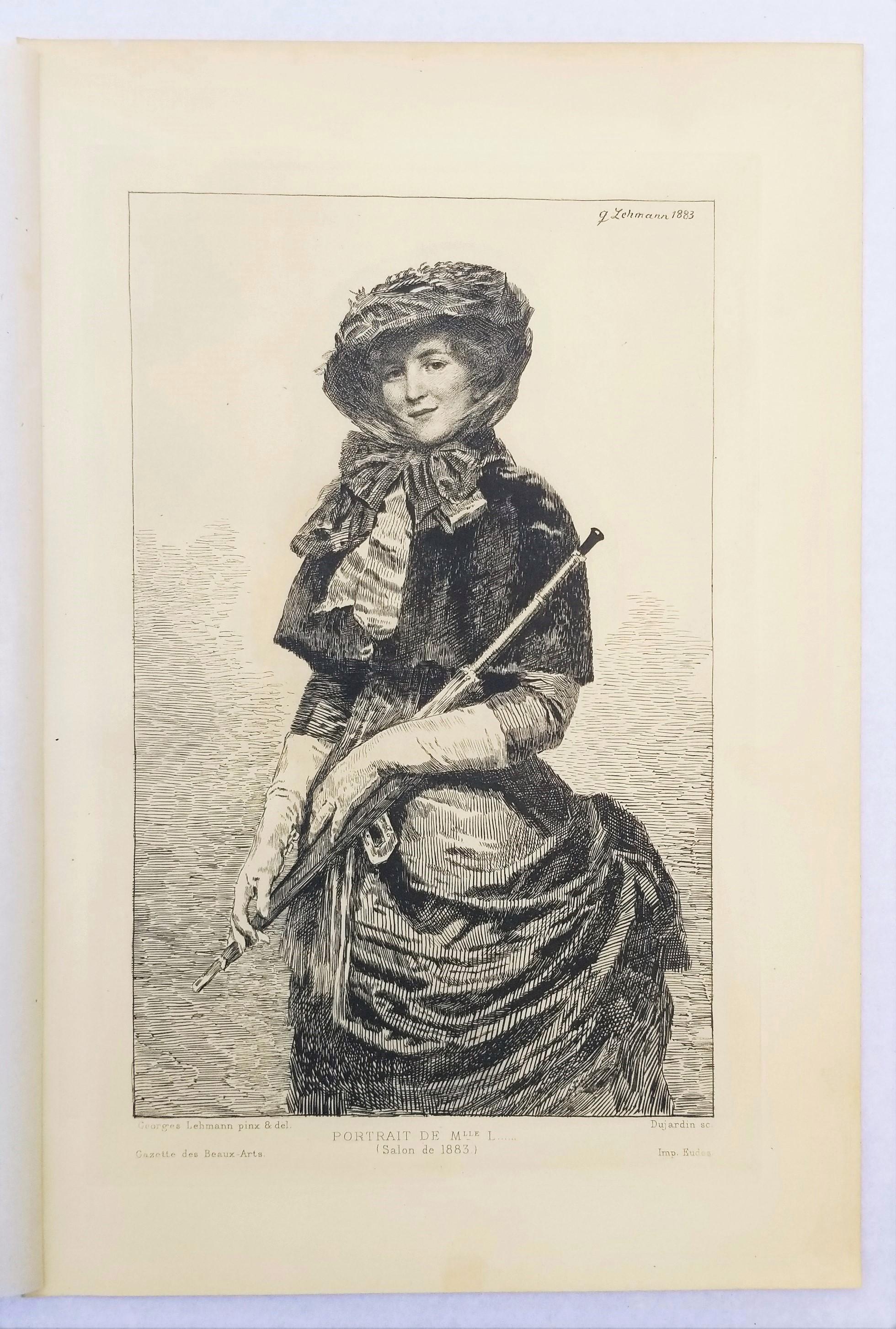 Porträt de Mlle L. Porträt (Porträt von Miss L...) /// Figurative Dame alter Meister (Viktorianisch), Print, von Paul Rodolphe Joseph Dujardin