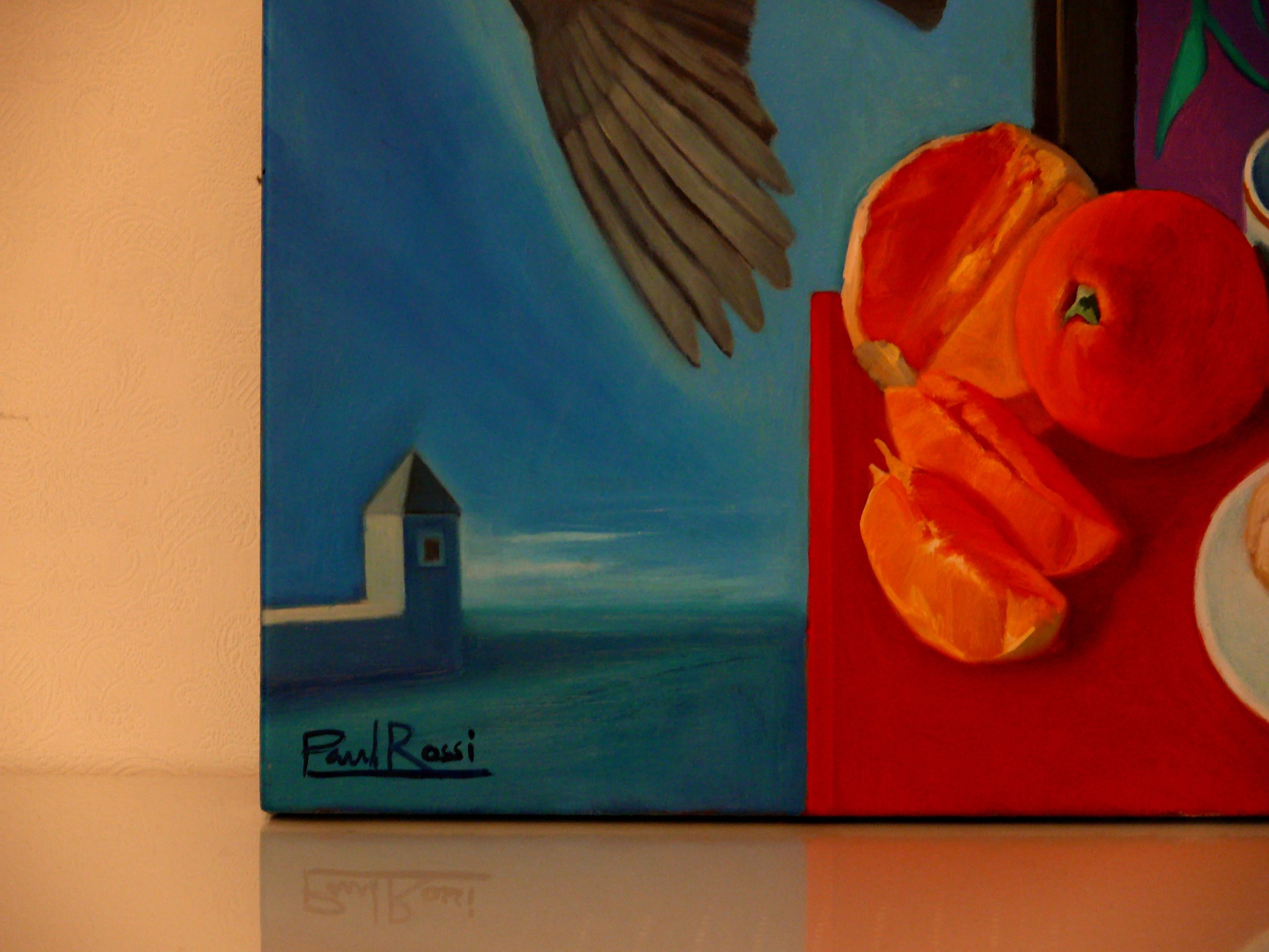 Colazione con l'uccello   Natura morta contemporanea dipinta ad olio - Painting Contemporaneo di Paul Rossi